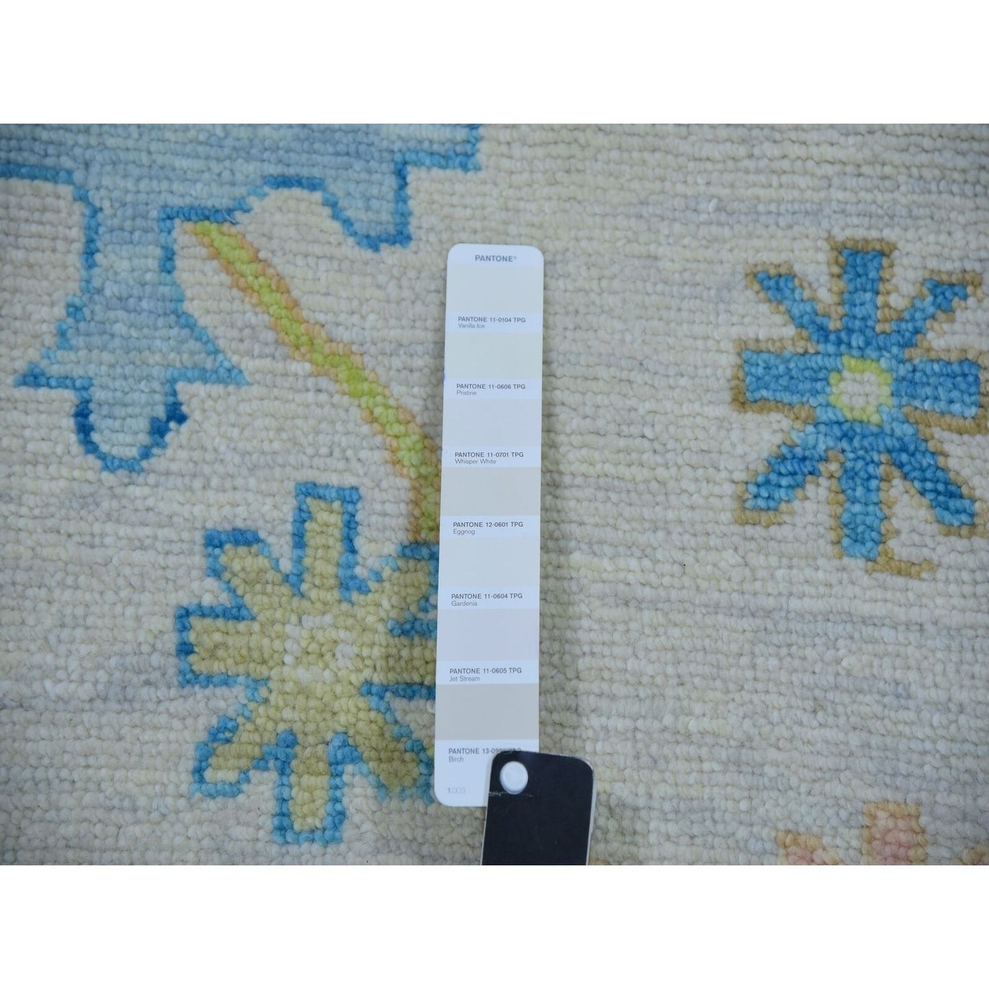 10'1"X14' Ivory Oushak Weave & Design Hand Knotted Leaf Pattern Wool Rug