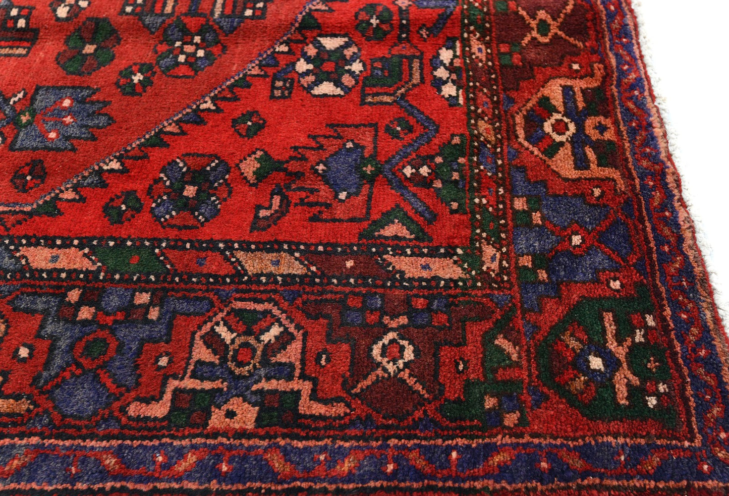 Vintage Hand-Knotted Wool Oriental Rug Red Tribal