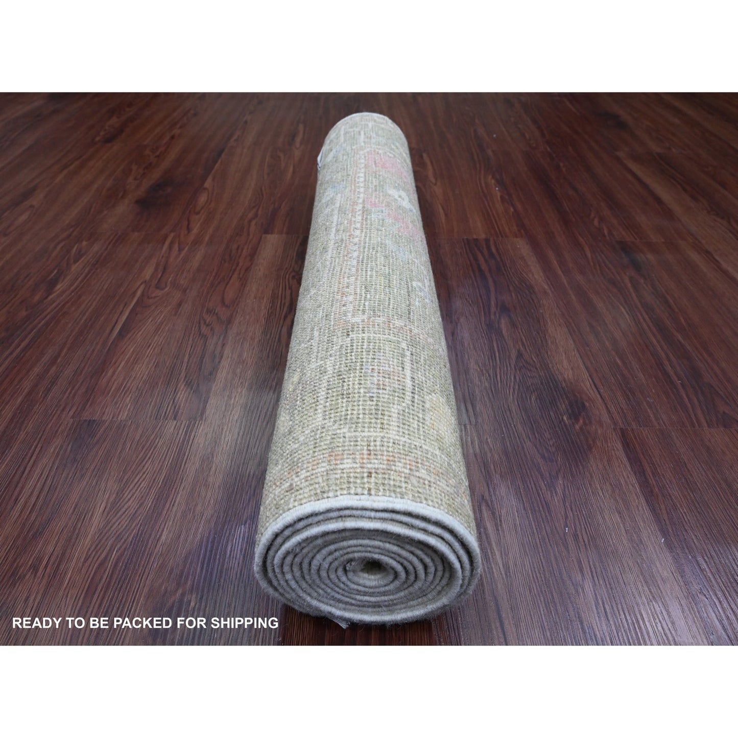 2'9"X10' Green Angora Oushak Leaf Design All Wool Hand Knotted Runner Rug