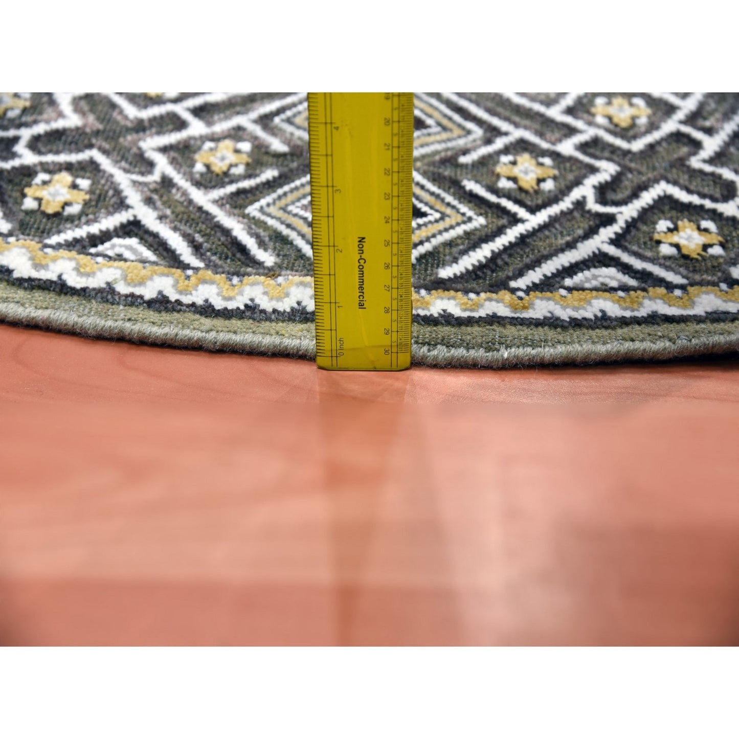 6'2"X6'2" Taupe-Brown Silk Mughal Inspired Hand Knotted Wool Round Rug