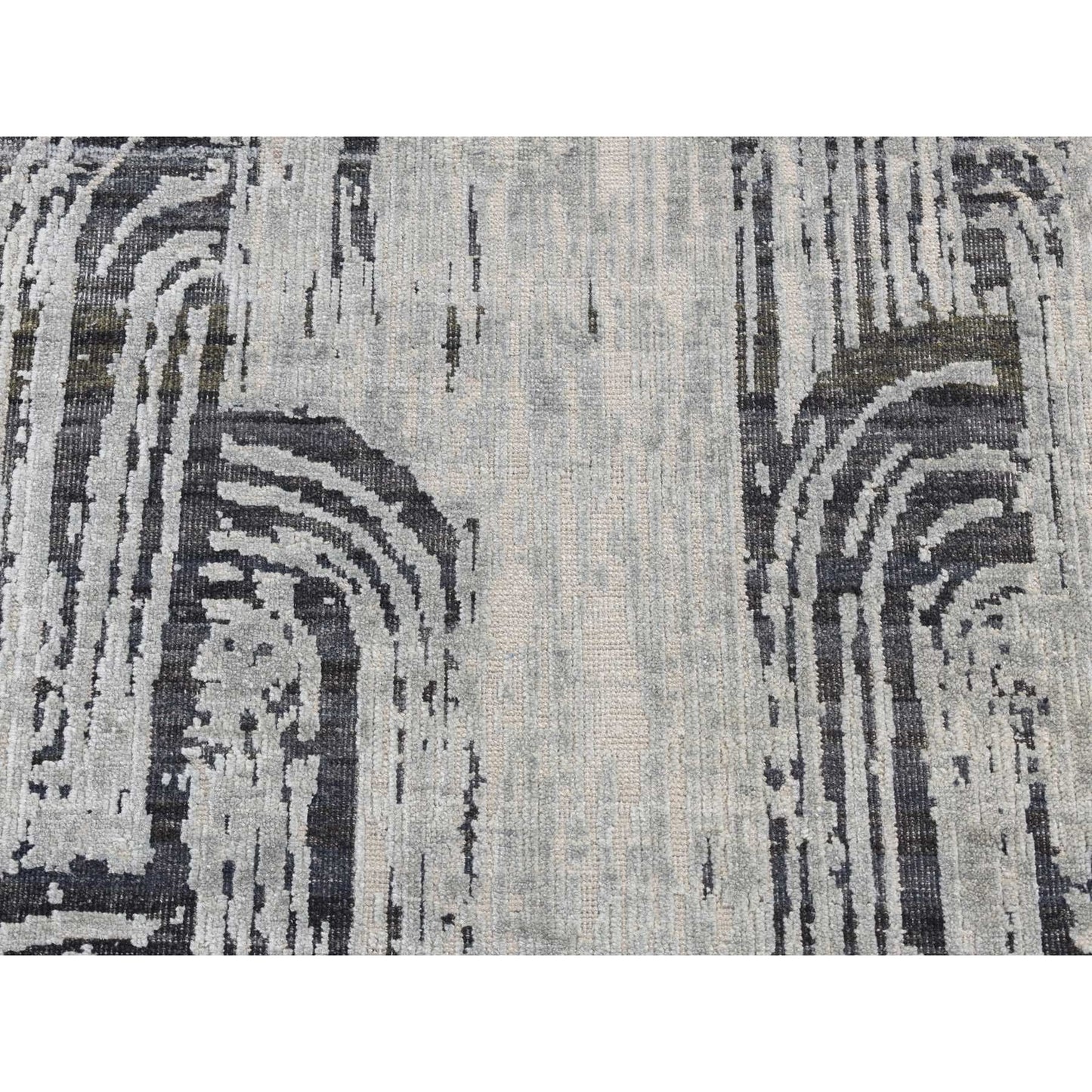 2'7"X8' Gray The Cane Design Pure Silk With Wool Hand Knotted Runner Rug