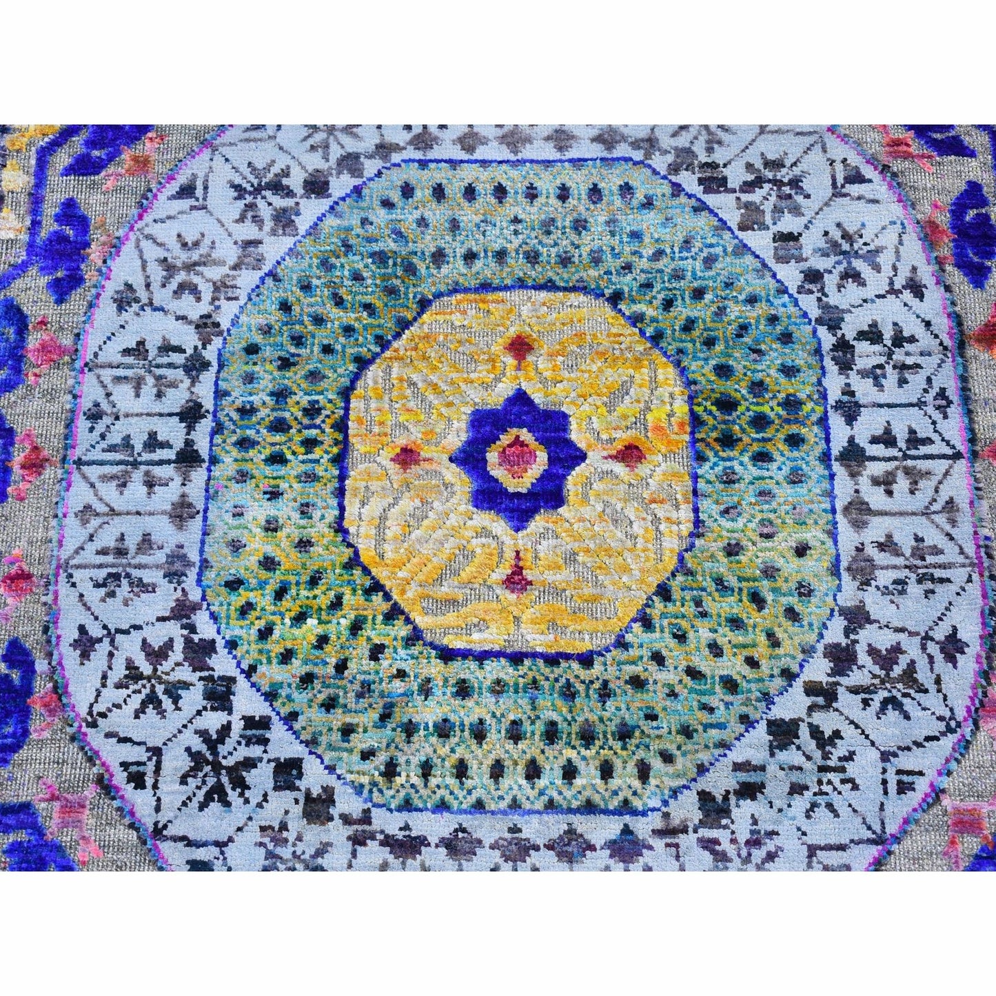 2'7"X12' Sari Silk With Wool Mamluk Design Hand Knotted Wide Runner Rug