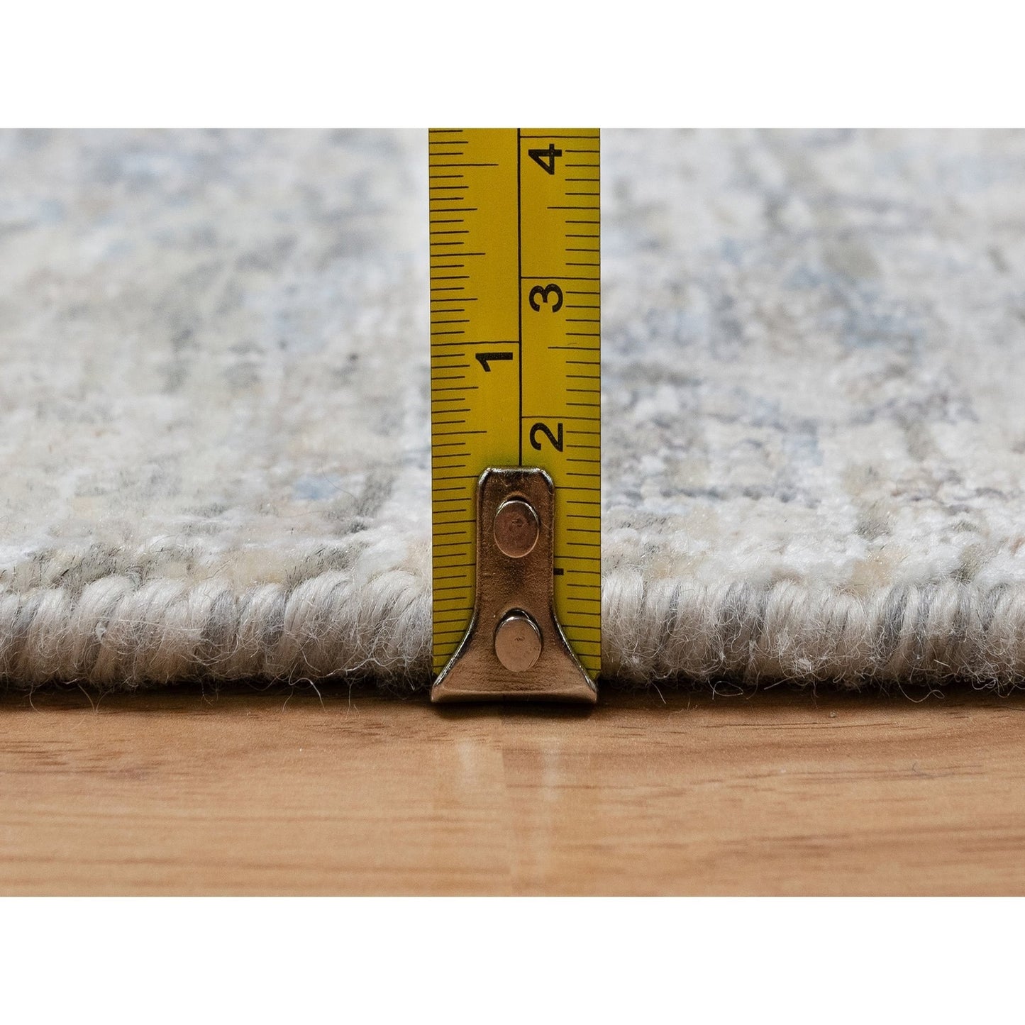2'7'X15'9" White Hand Knotted Sickle Leaf Design Silk & Wool Runner Rug
