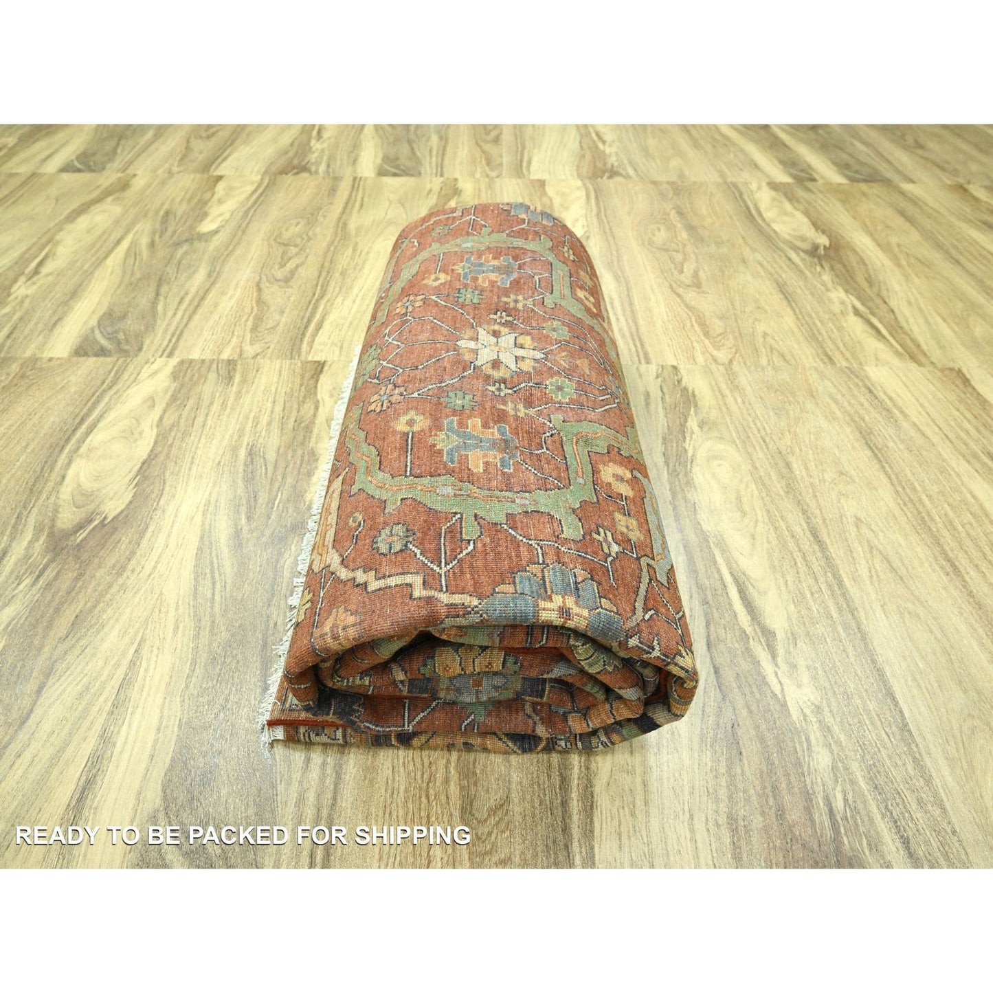 10'X13'10" Rust Red Heris All Over Design Hand Knotted 100% Wool Rug