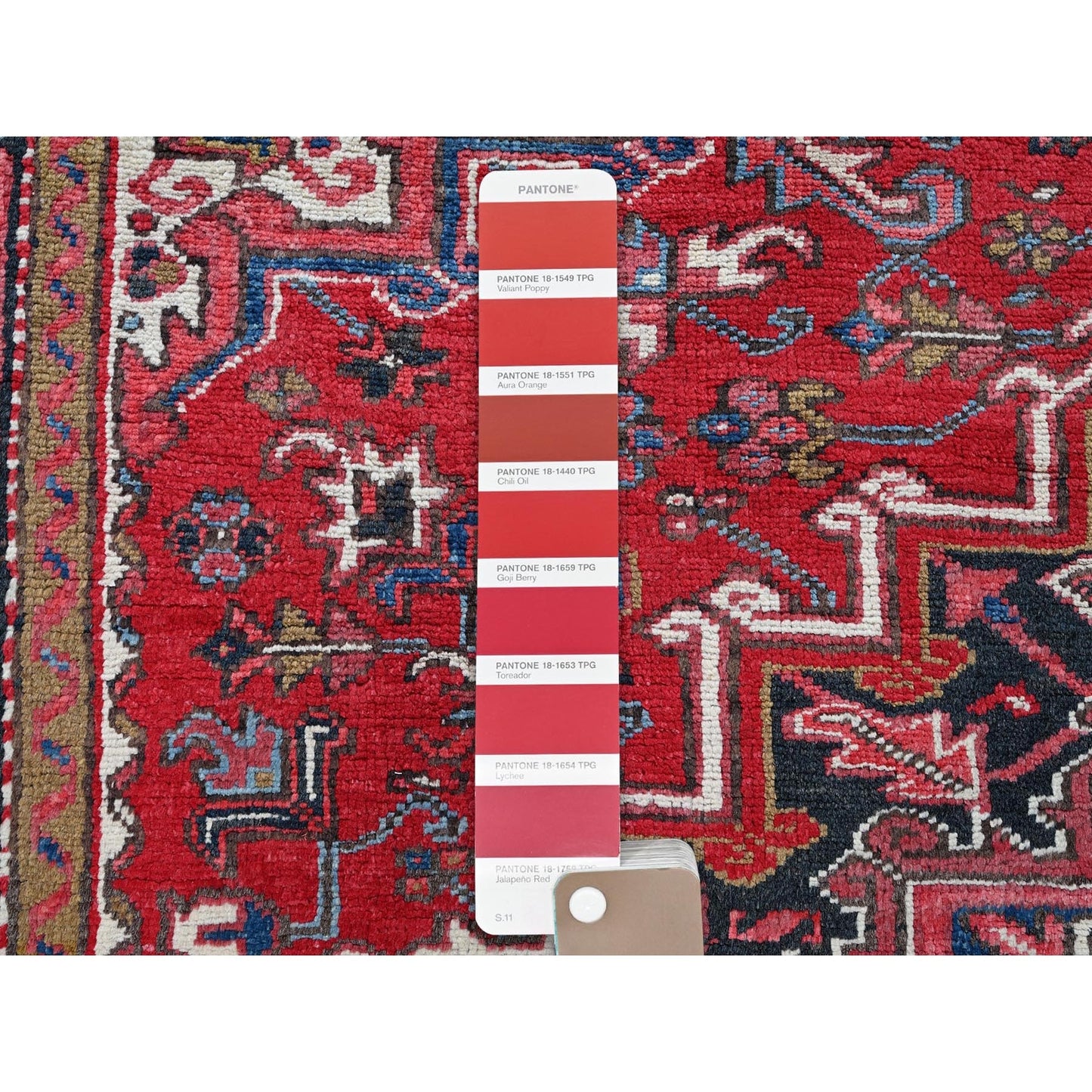 7'X9' Red Vintage Zoroastrian Heris Shaved Low 100% Wool Hand Knotted Rug