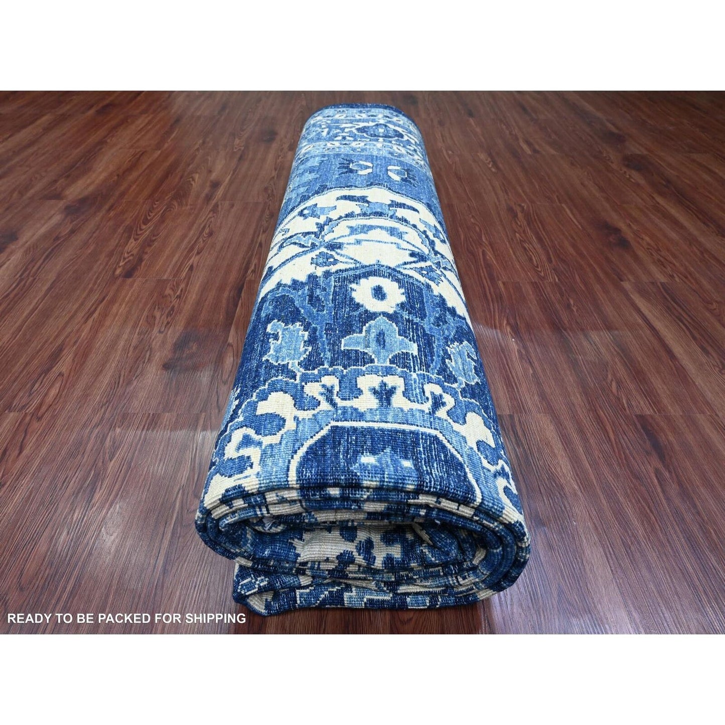 10'X13'10" Denim Blue Seeripe Heris Revival Ghazni Wool Hand Knotted Rug