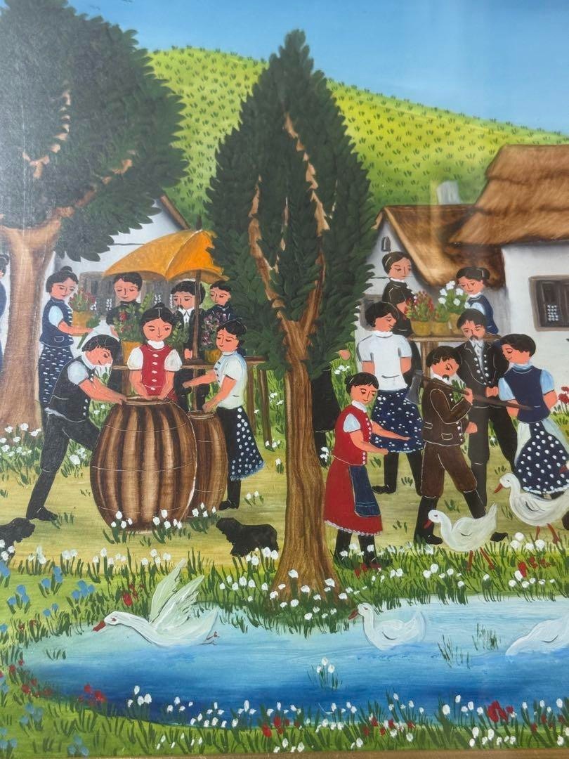 Kapoi Makai Original Oil Painting Naive Art Village Scene Folk Hungary/Romania