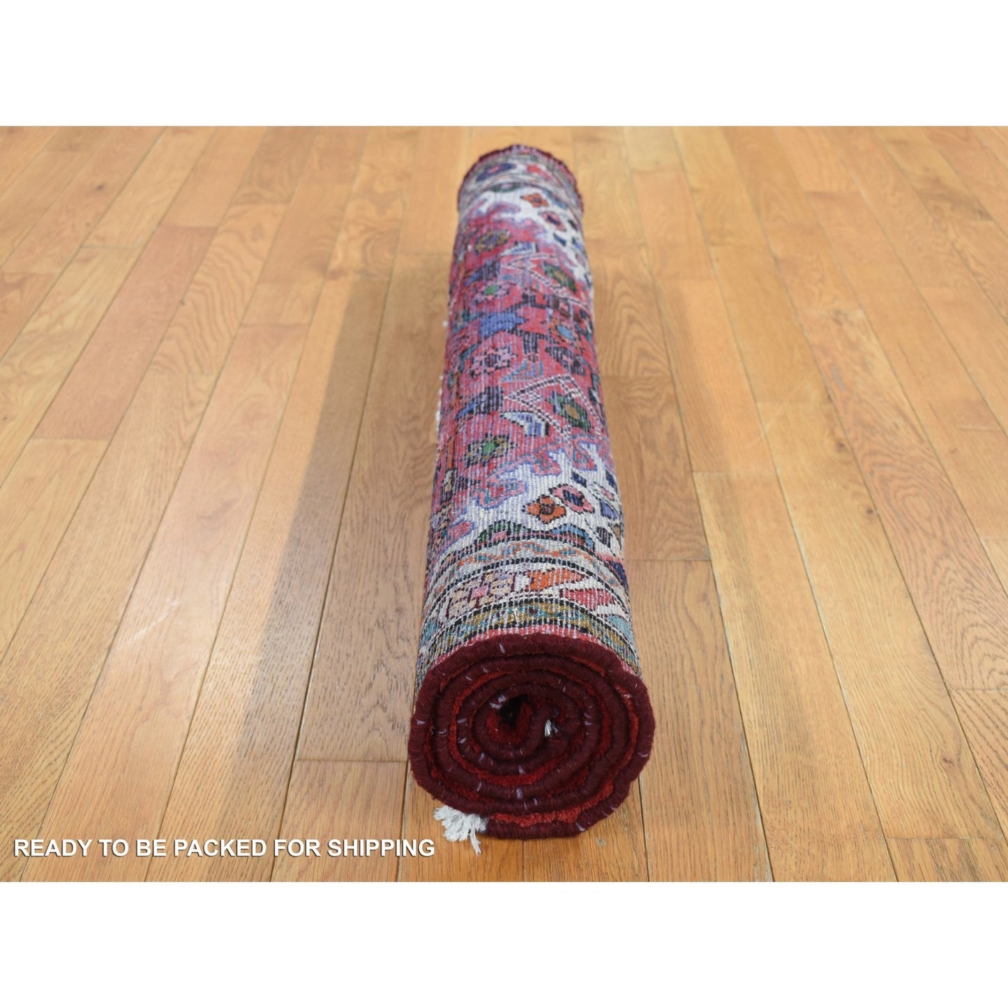 3'7"X4'8" Red New Zoroastrian Bohemian Khmadan Pure Wool Hand Knotted Rug