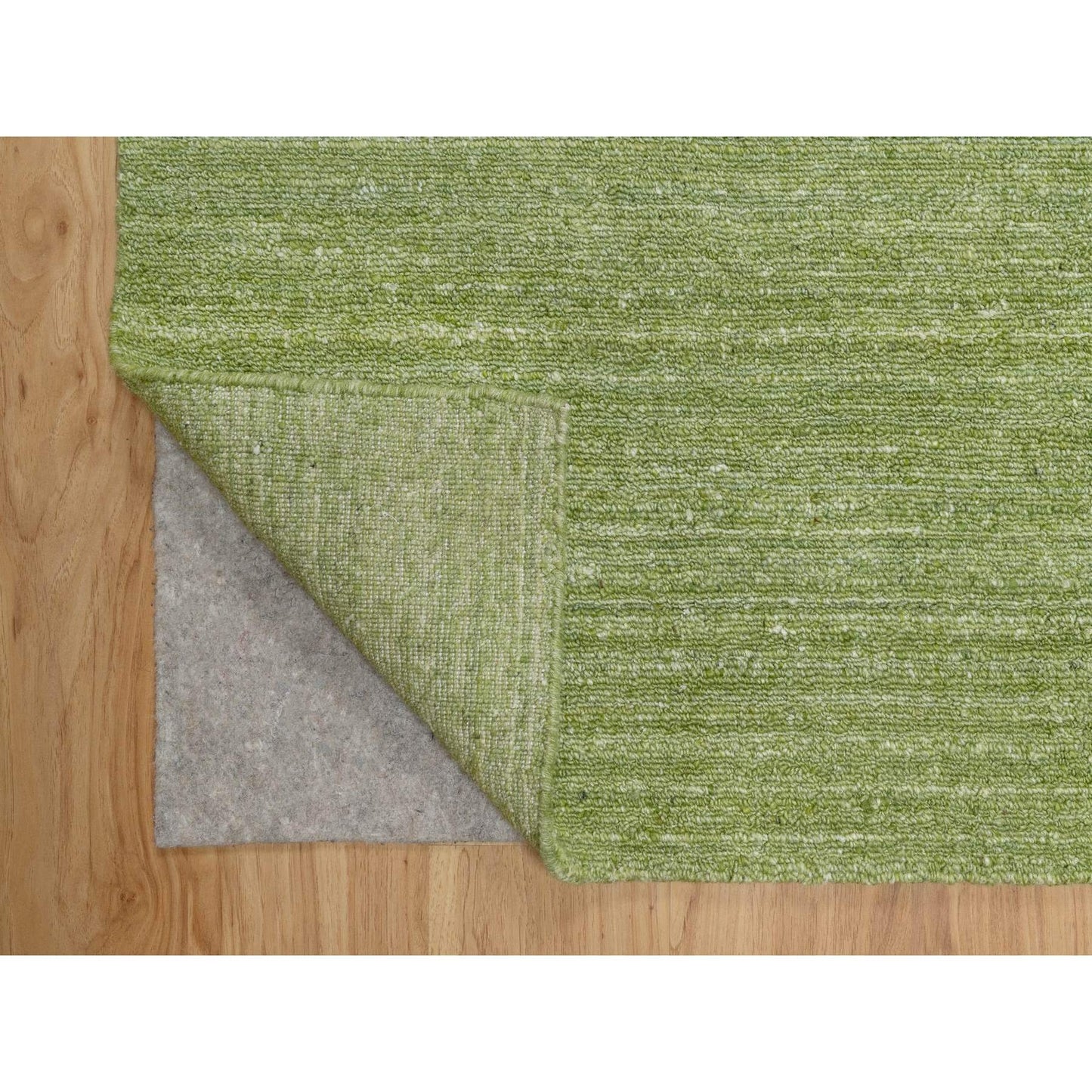 8'X10' Green Tone On Tone Plain Modern Striae Design Wool Hand Loomed Rug