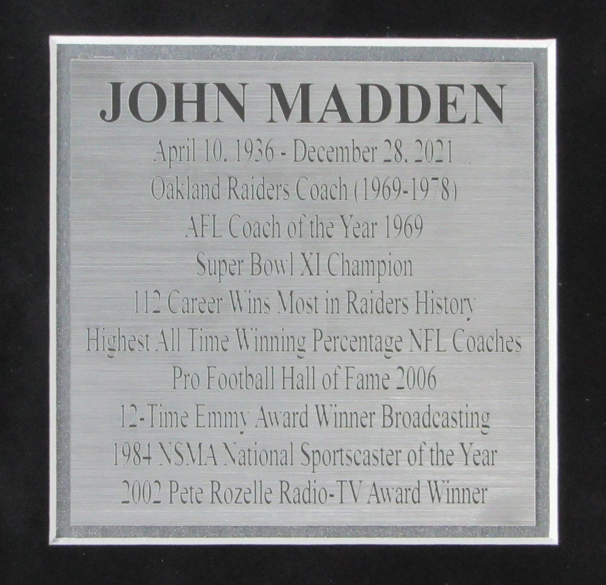 John Madden Hof Raiders Collage 8X10 S Signed 3X5