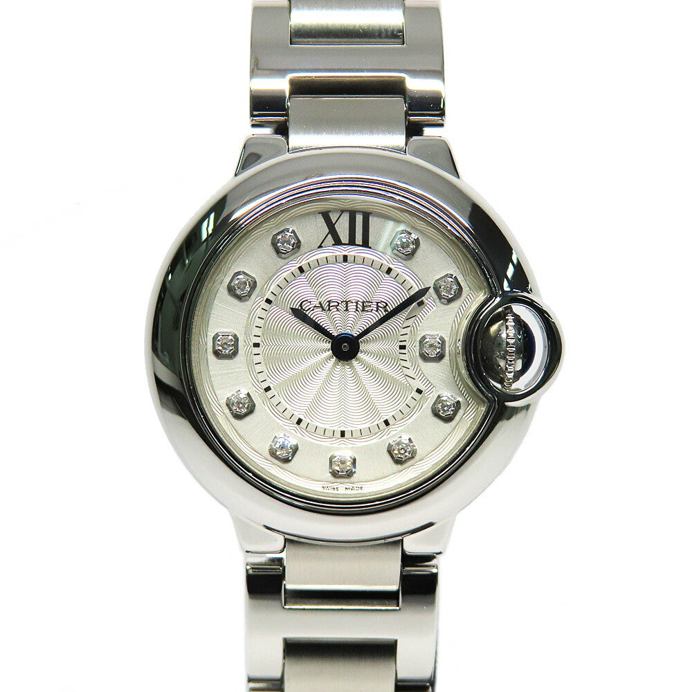 Cartier Baron Blue Sm 11P Diamond We902073 Silver Ladies Used Watch #21125