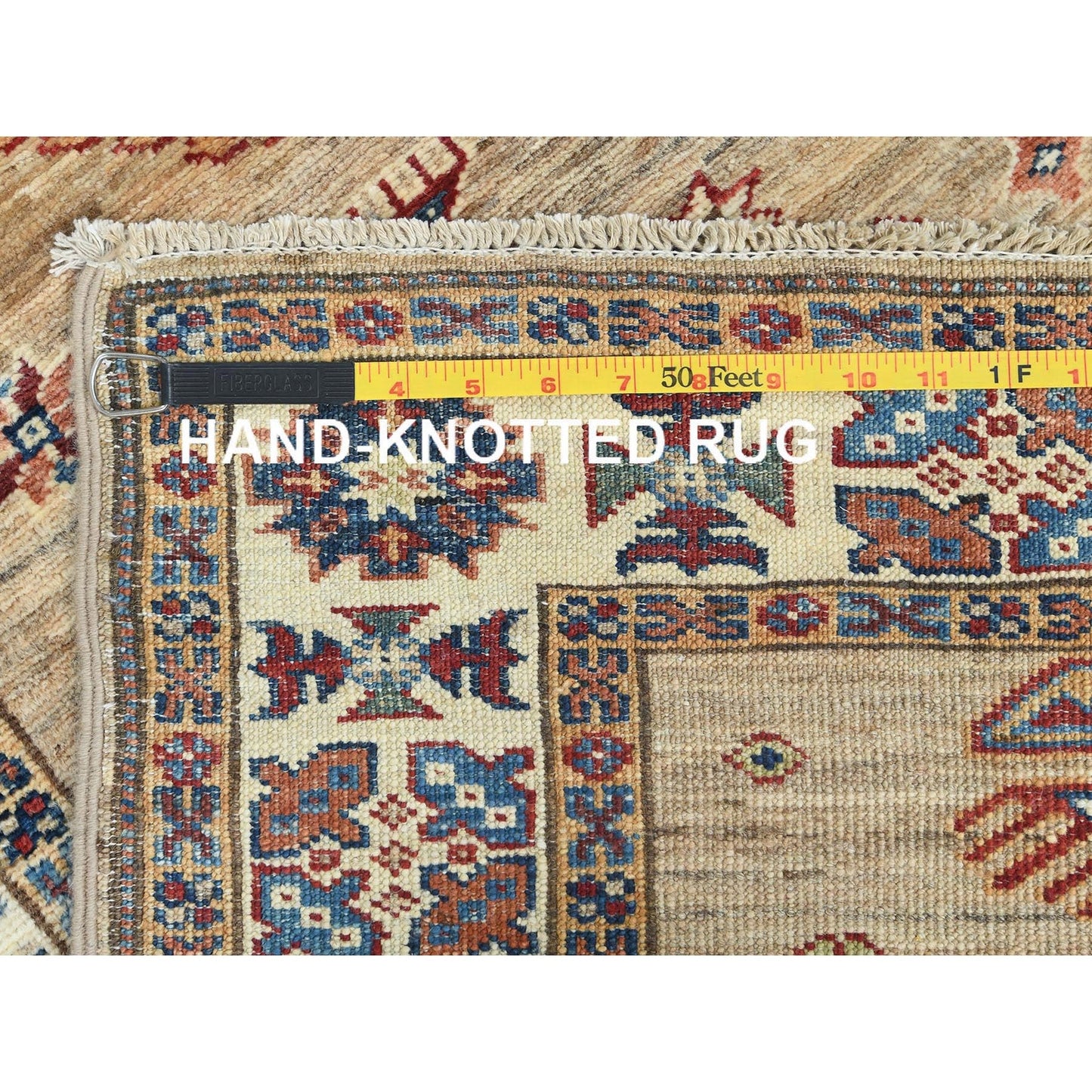 2'7"X13'6" Chamomile Afghan Super Kazak Wool Hand Knotted Rug