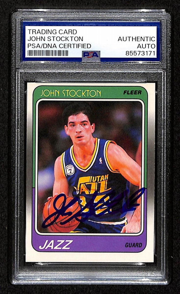 John Stockton Hof Signed/Auto On Card 1988 Fleer Rc Card #115 Psa/Dna 198724