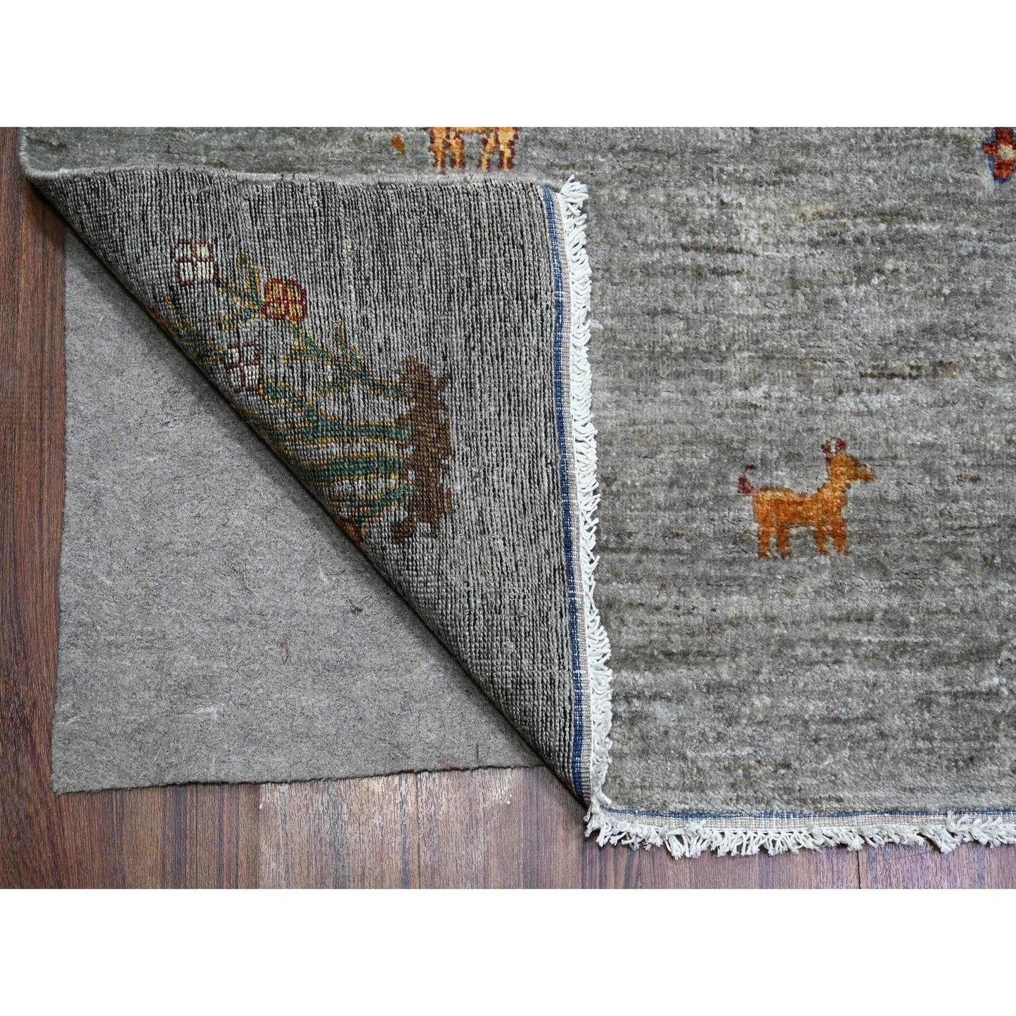 10'X13'10" Screen Gray Wool Hand Knotted Folk Art Willow Cypress Tree Rug