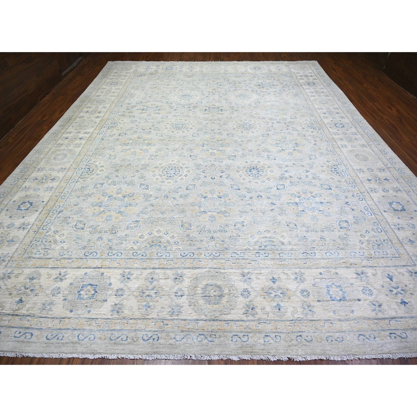 11'9"X14'8" Ivory White Wash Peshawar Wool Hand Knotted Oriental Rug