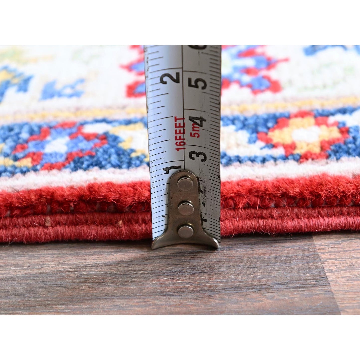 2'9"X6'6" Red Kazak Medallions Design Soft Wool Hand Knotted Runner Rug