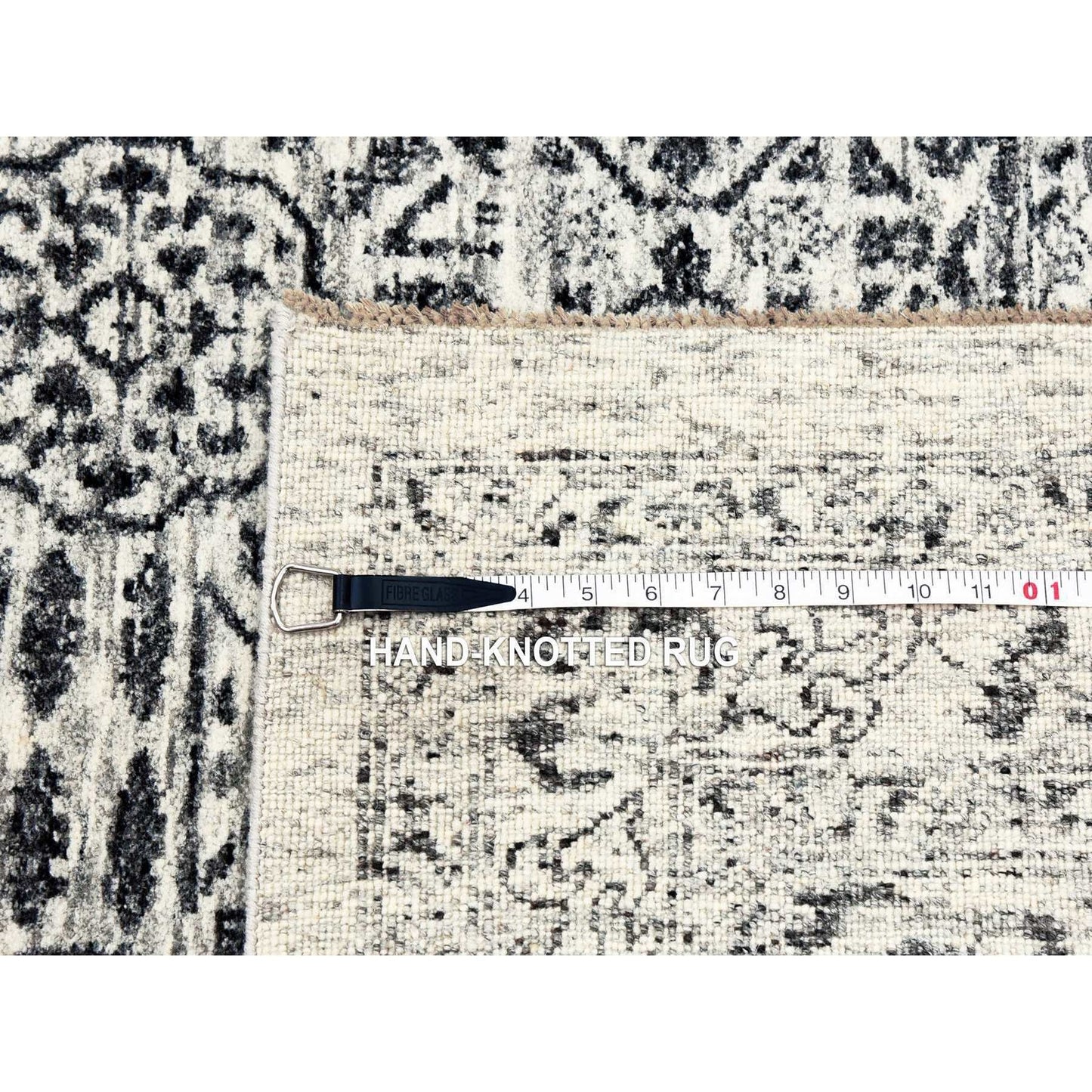 2'8"X10' White Mamluk Dynasty Design Undyed Wool Hand Knotted Runner Rug
