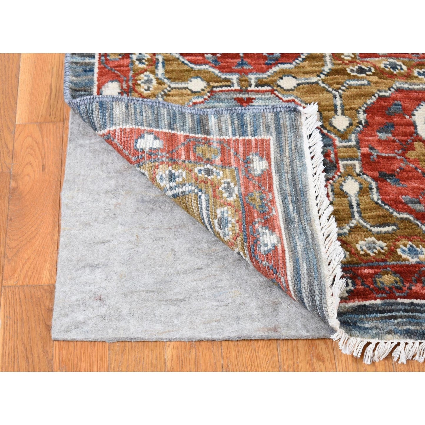 10'2"X14'2" Gold Mamluk Design Hand Spun Wool Hand Knotted Rug