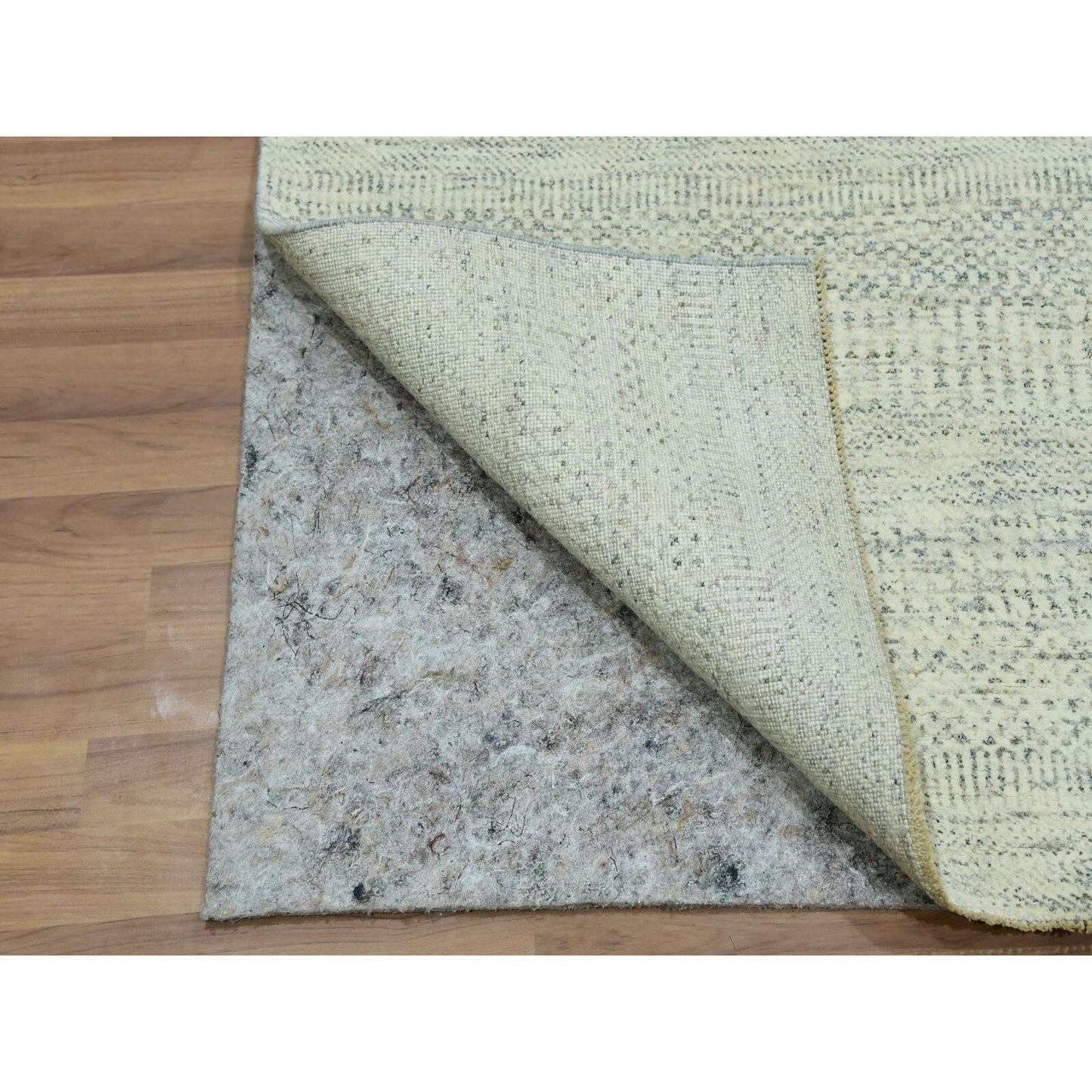 2'6"X10'1" Moderne White Hand Knotted Modern Grass 100% Wool Runner Rug
