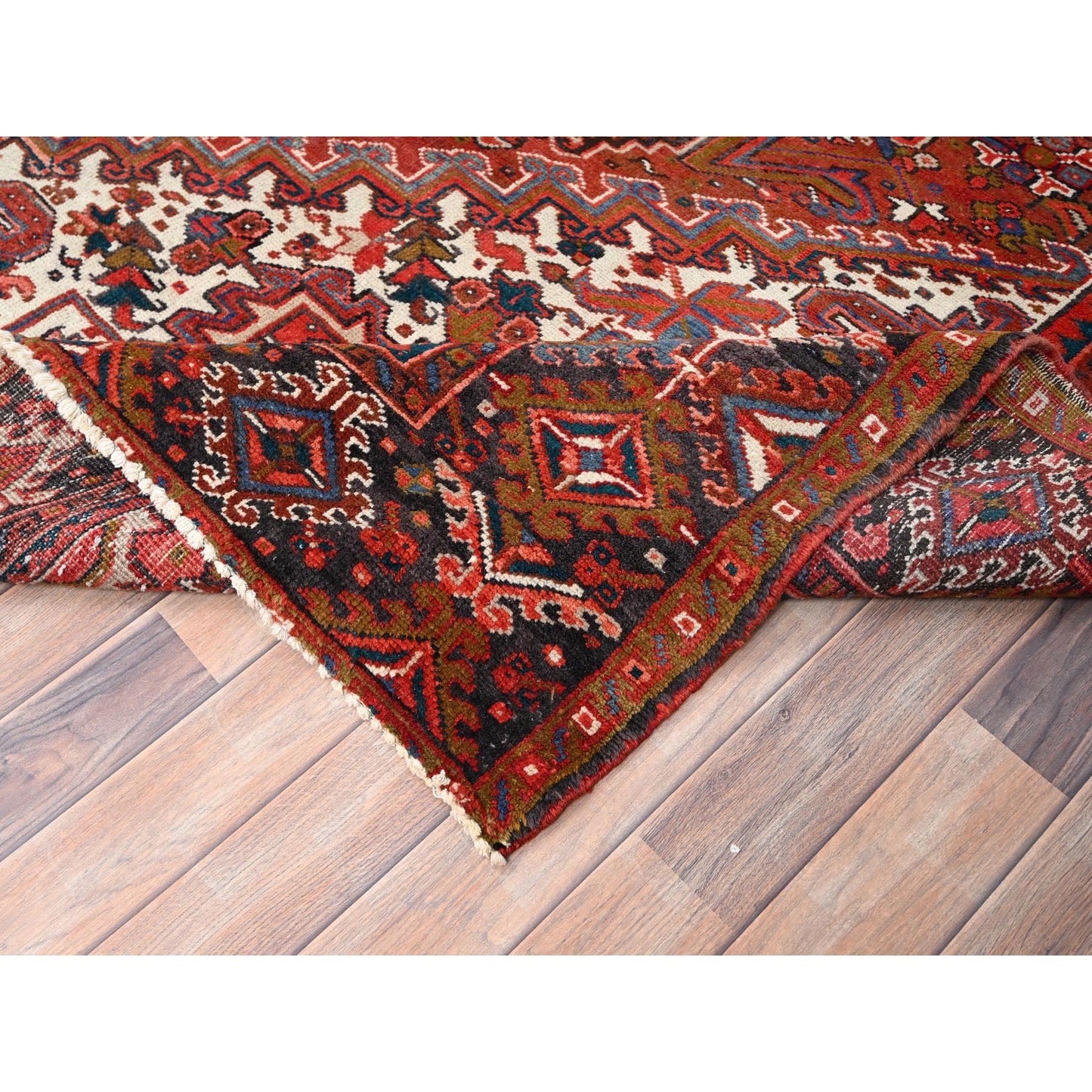 10'X12'5" Chili Red Pure Wool Hand Knotted Vintage Zoroastrian Heris Rug