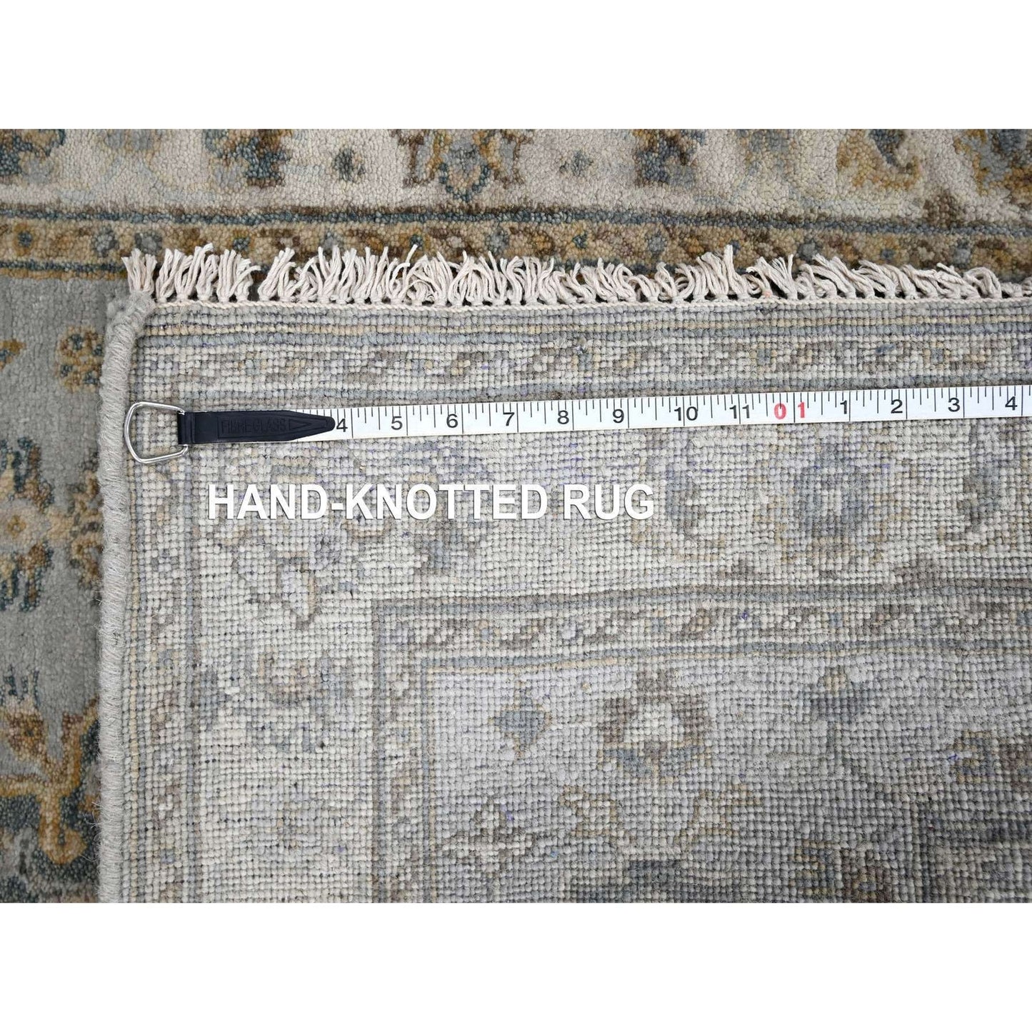 3'1"X5' Gray Hand Knotted Karjihooz And Geometric Design Organic Wool Rug