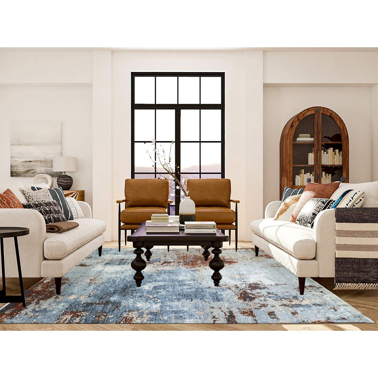 9'X12'4" Thundercloud Gray Wool Abstract Design Hand Knotted Oriental Rug