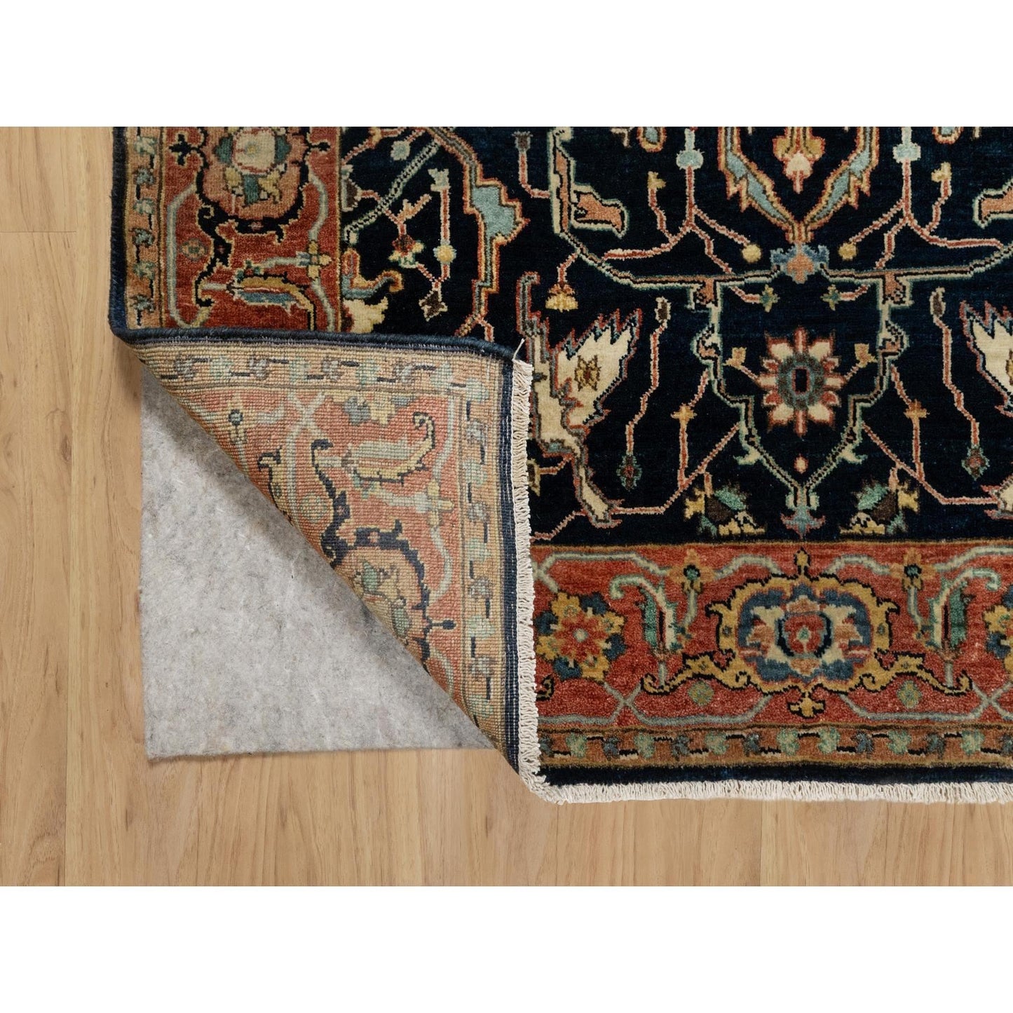 4'2"X6'3" Oxford Blue Heris Re-Creation Hand Knotted Wool Oriental Rug