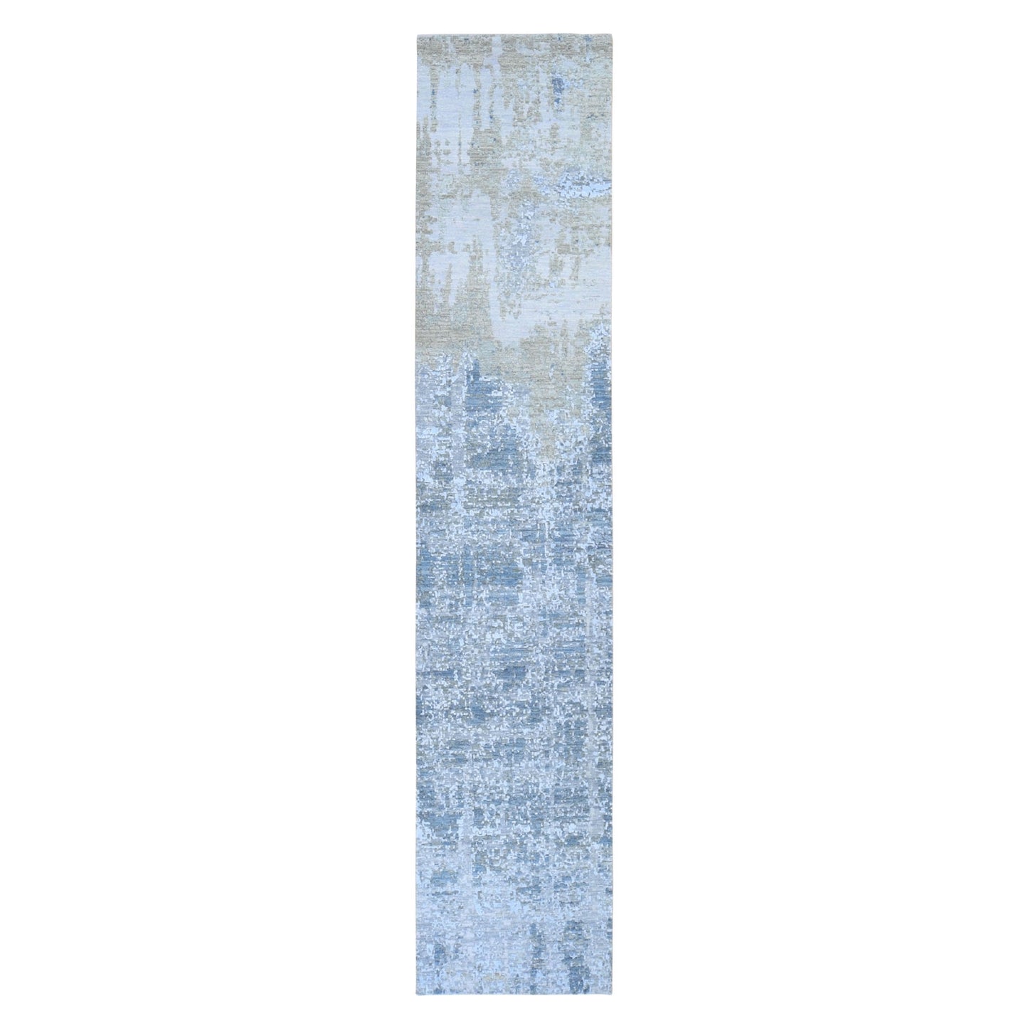 2'6"X12'4" Abstract Design Denser Weave Wool And Silk Runner Oriental Rug