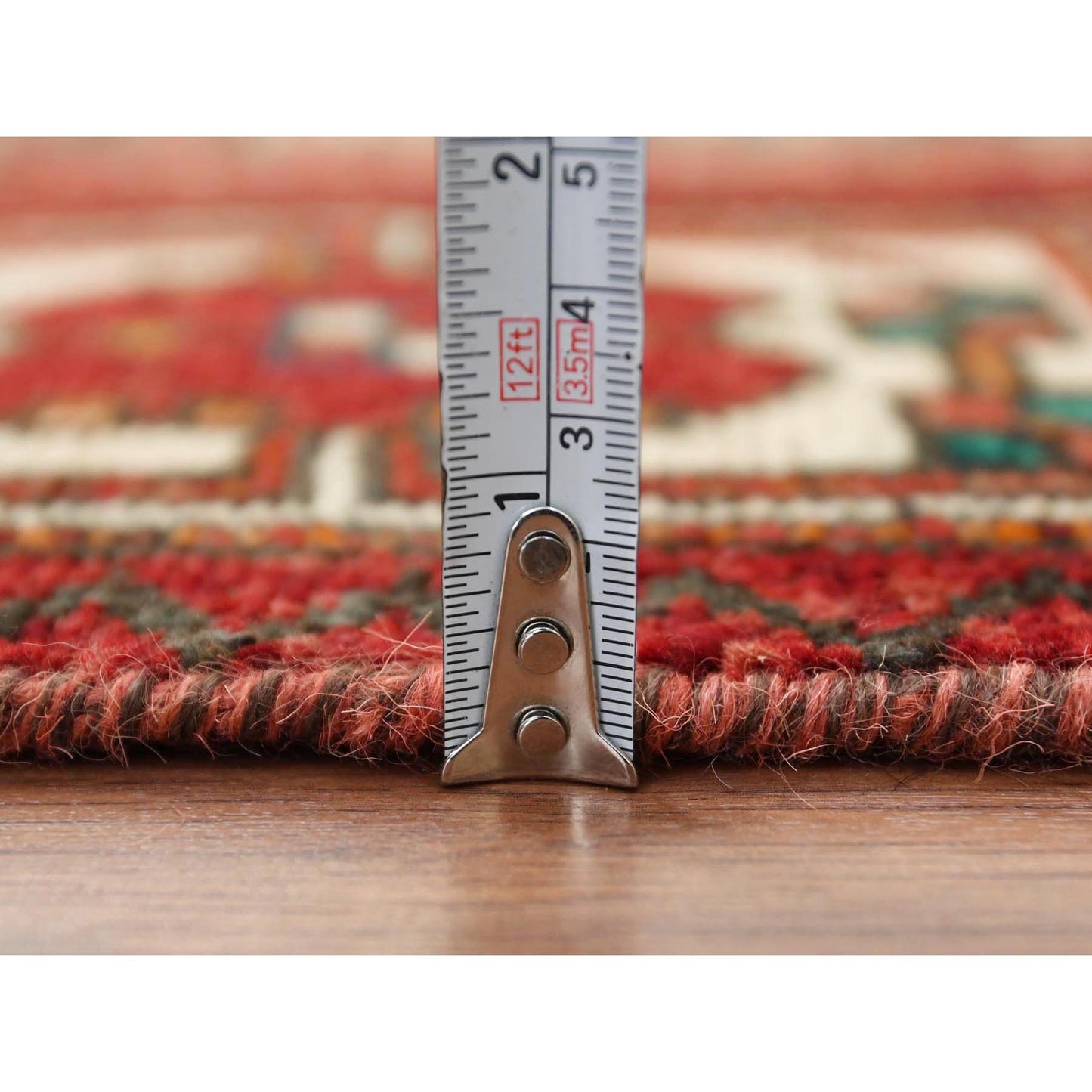 5'X9'10" Semi Antique Hand Knotted Red Farsian Sheeraz Sheared Low Rug