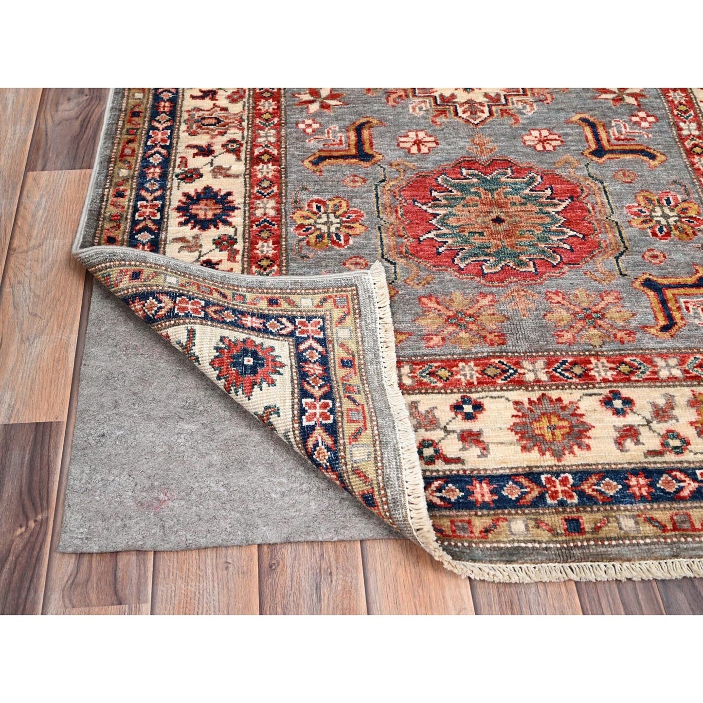 3'4"X5'1" Side Walk Grey Special Kazak Triple Medallion Oriental Rug