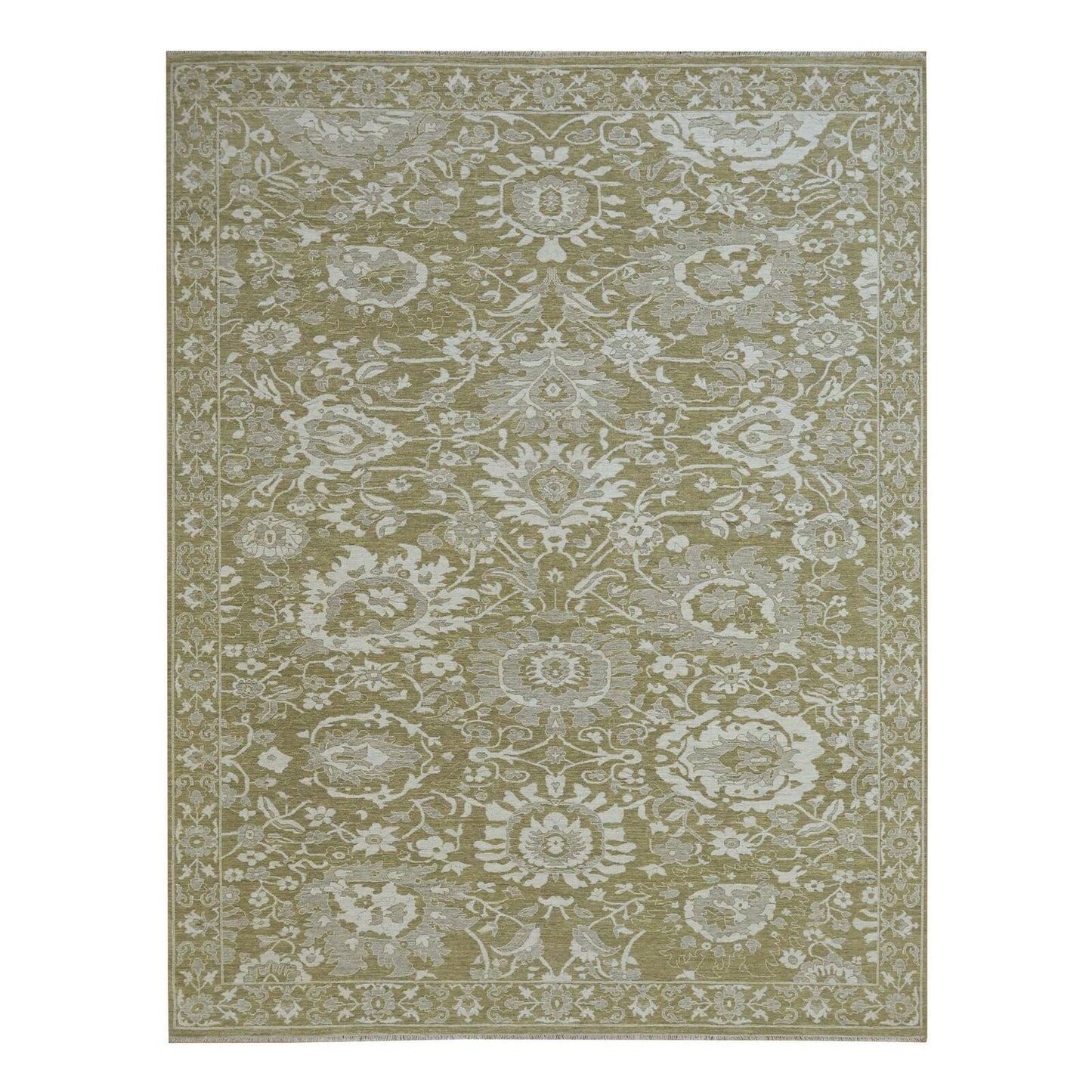 9'X12' Green Ziegler Mahal Large Flowers Design All Wool Hand Knotted Rug