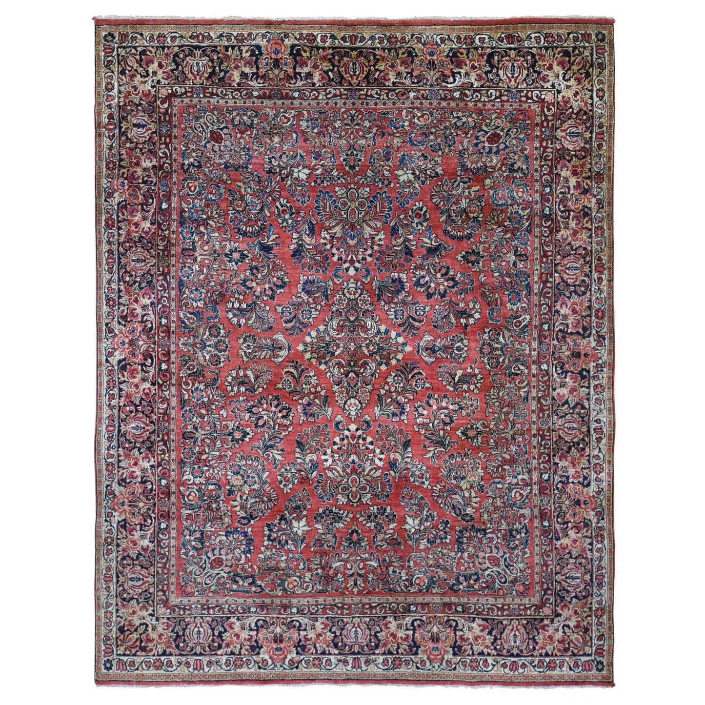 7'10"X9'10" Red Farsian Saroogh Soft Wool Hand Knotted Full Pile Rug