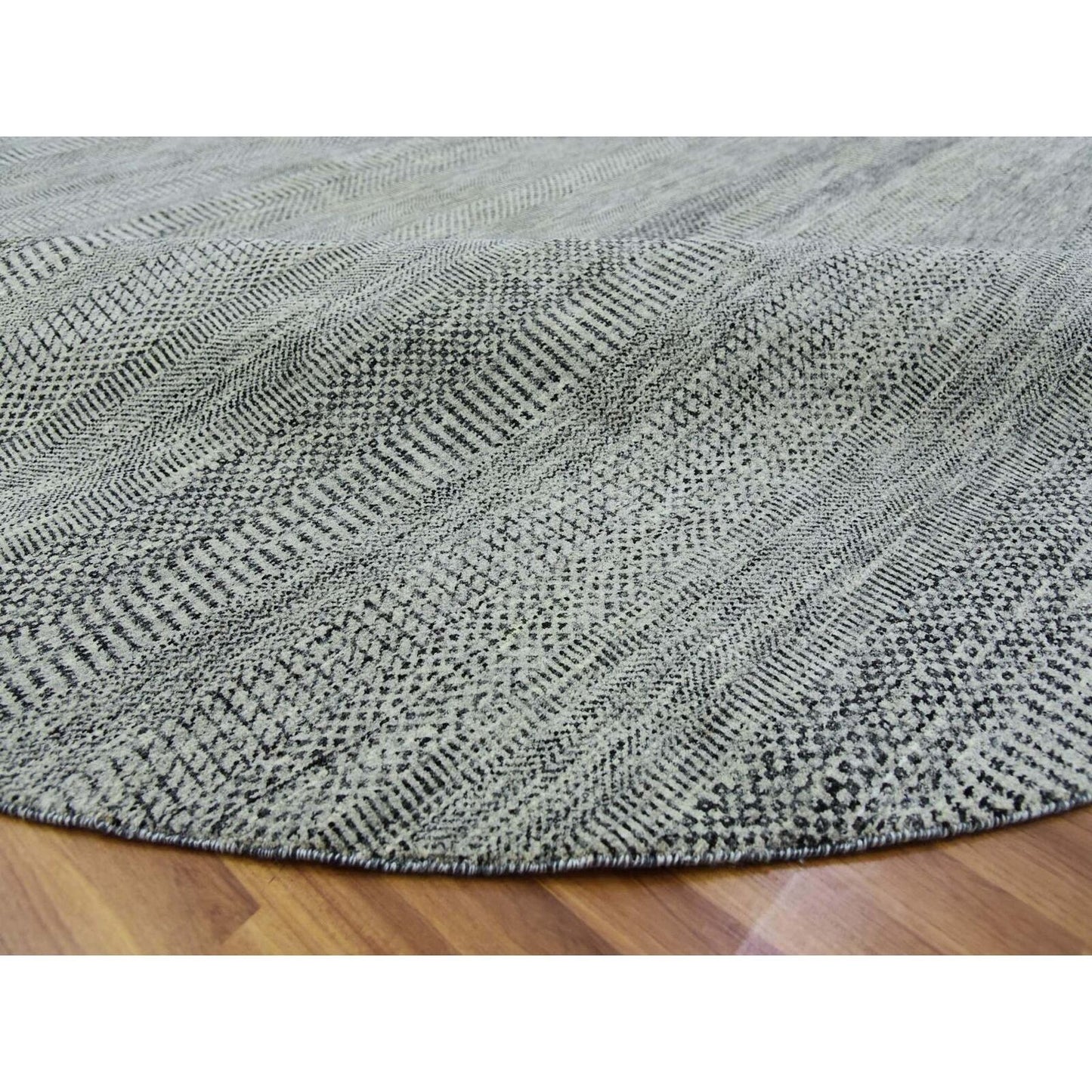 12'X12' Gray Modern Soft Undyed Wool Grass Design Hand Knotted Round Rug