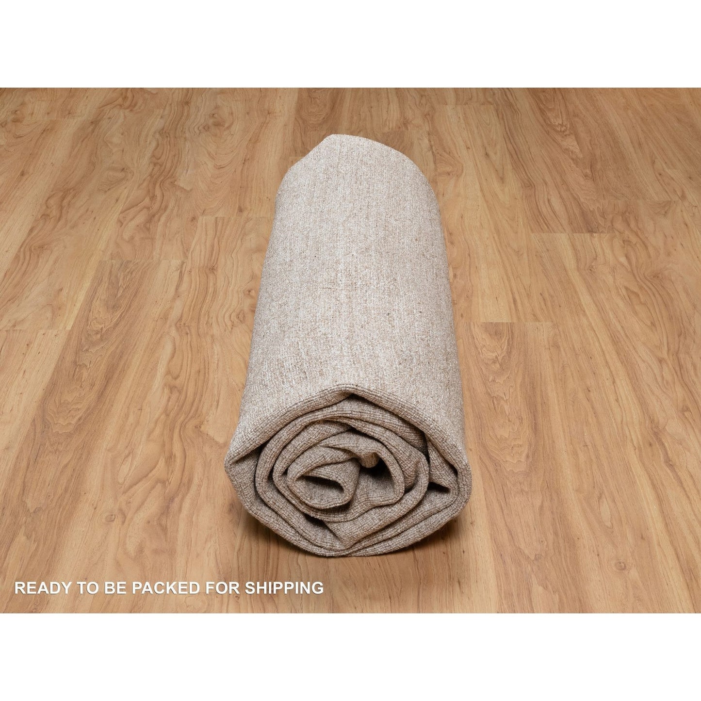 8'3"X9'10" Beaver Brown Hand Loomed Modern Erased Box Design All Wool Rug