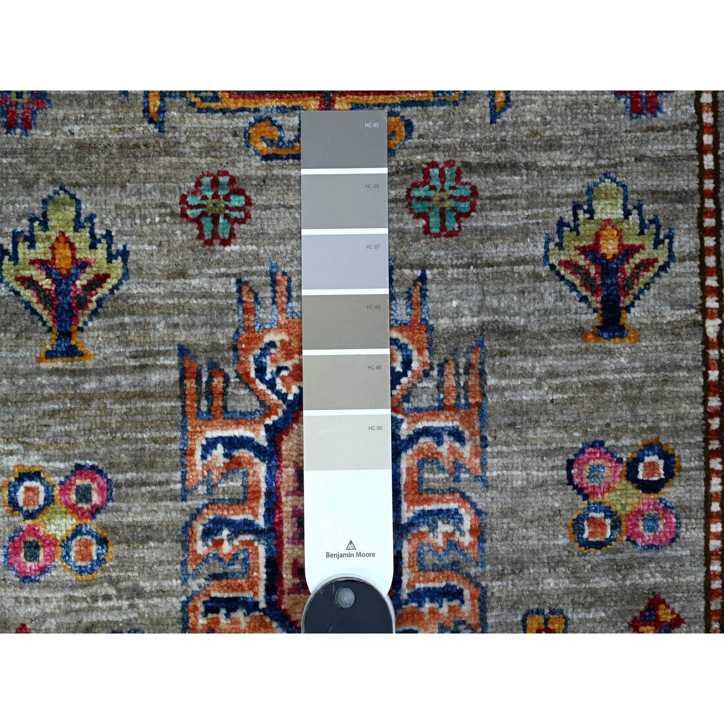 2'8"X13'2" Gray Hand Knotted Super Kazak Colorful Medallions Runner Rug