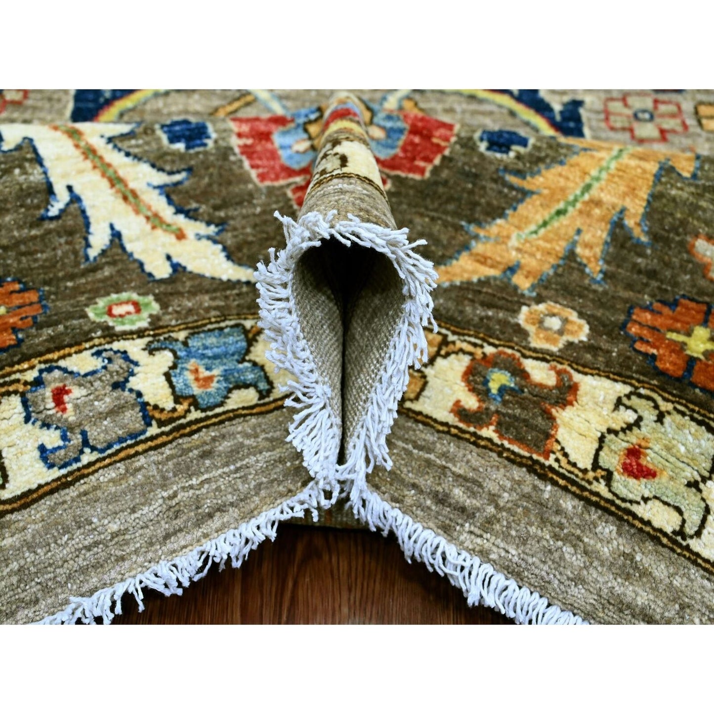 10'X13'4" Stone Gray Peshawar Heris All Over Design Wool Hand Knotted Rug