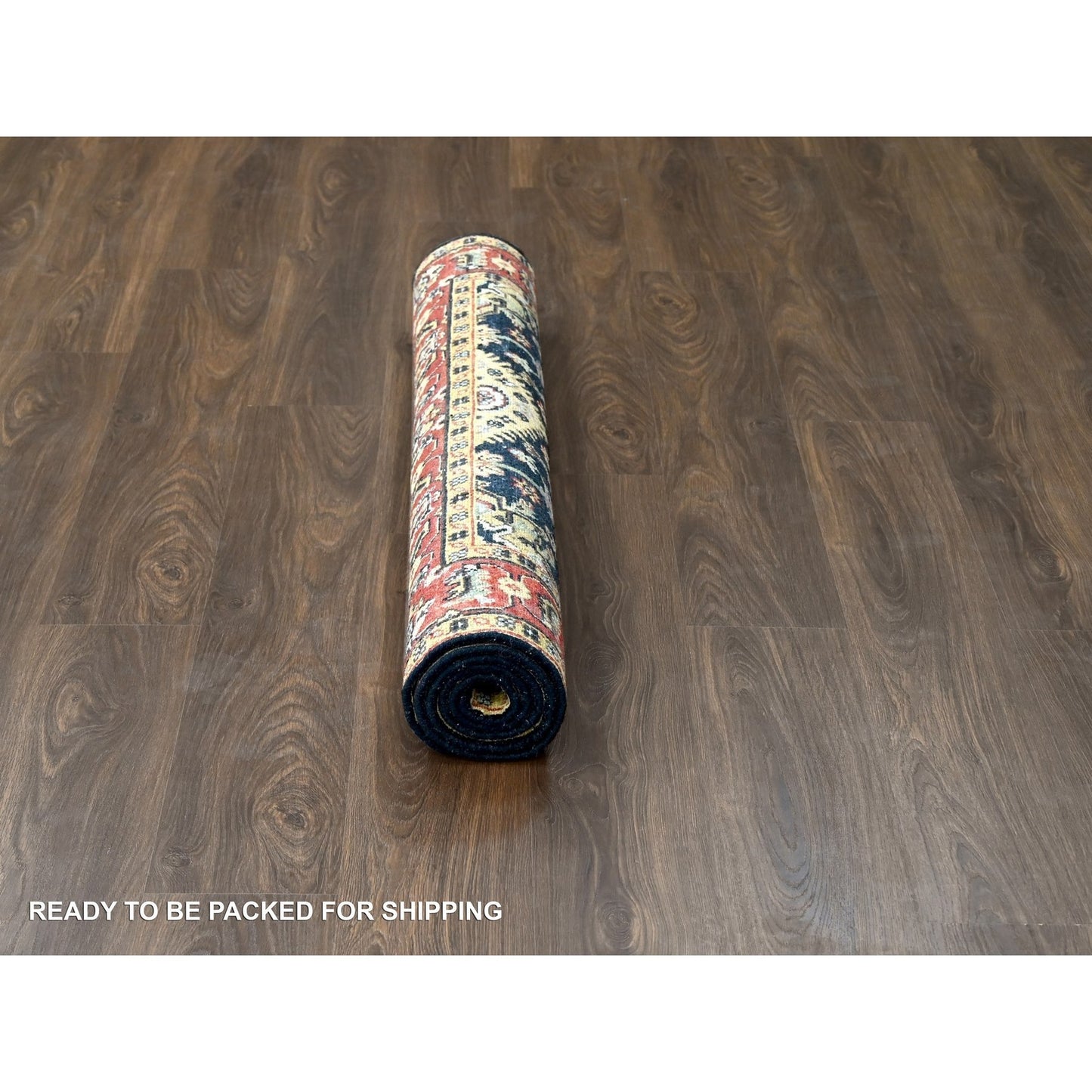 4'2"X6' Black And Red Karajeh Design Pure Wool Hand Knotted Oriental Rug