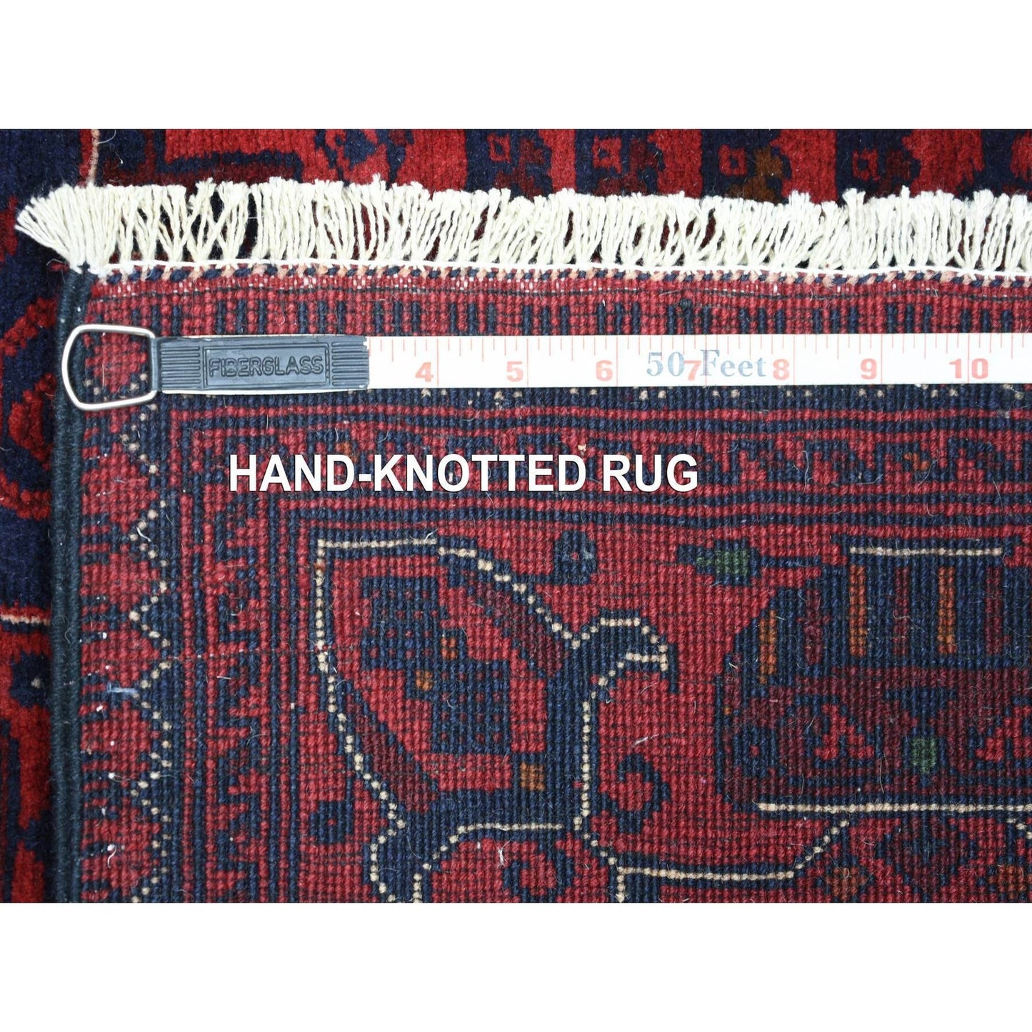 3'5"X5' Red Hand Knotted, Afghan Khamyab, Geometric Design Pure Wool Rug