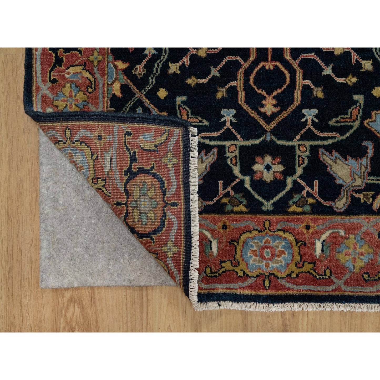 3'3"X5'3" Midnight Blue Antiqued Heris Re-Creation Hand Knotted Wool Rug