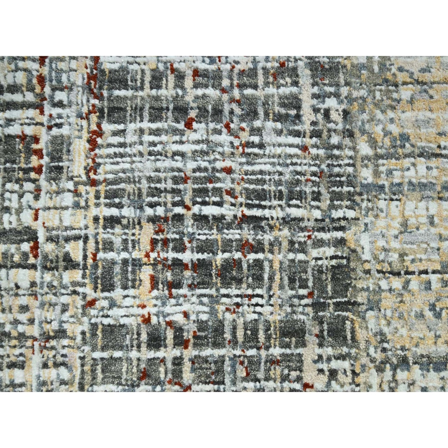 9'X12'3" Anchor Gray With Beige Abstract Design All Wool Hand Knotted Rug