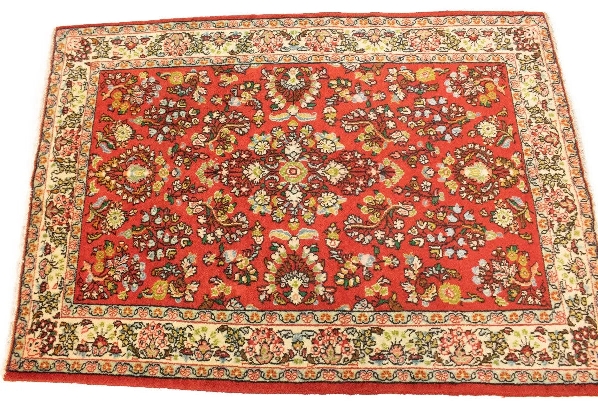 Hand-Knotted Vintage Red Floral 3'4X4'9 ft