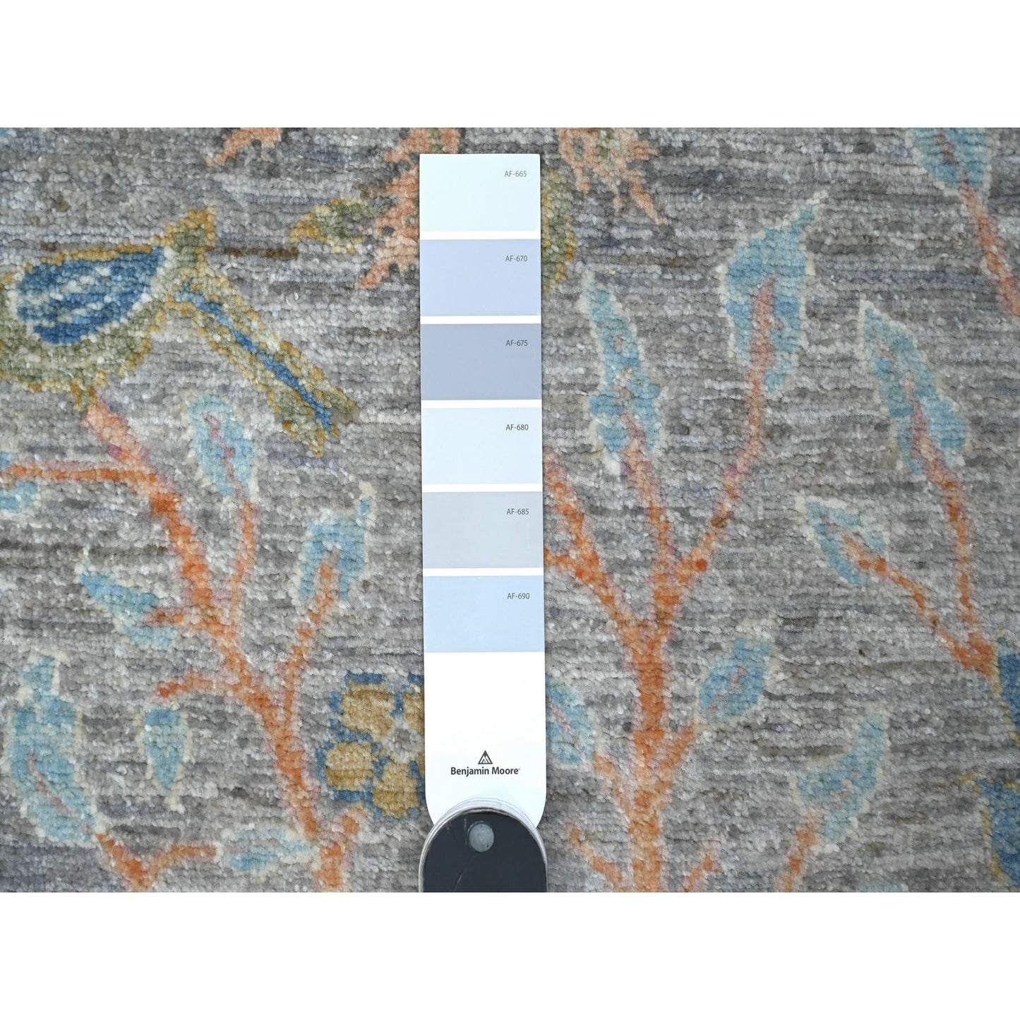 2'7"X7'9" Gray Hand Knotted Peshawar Birds Of Paradise Wool Runner Rug