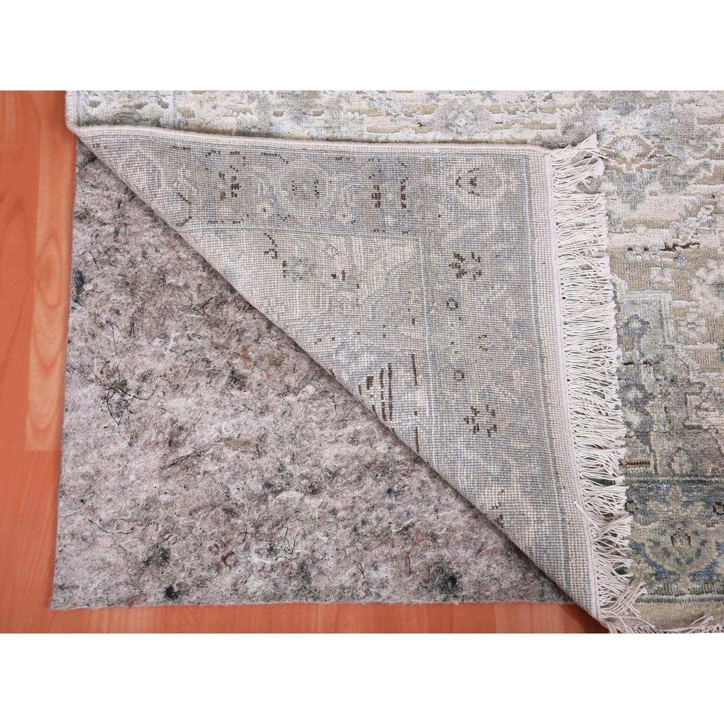 3'X5'2" Gray Hand Knotted Oushak Pure Silk And Textured Wool Rug