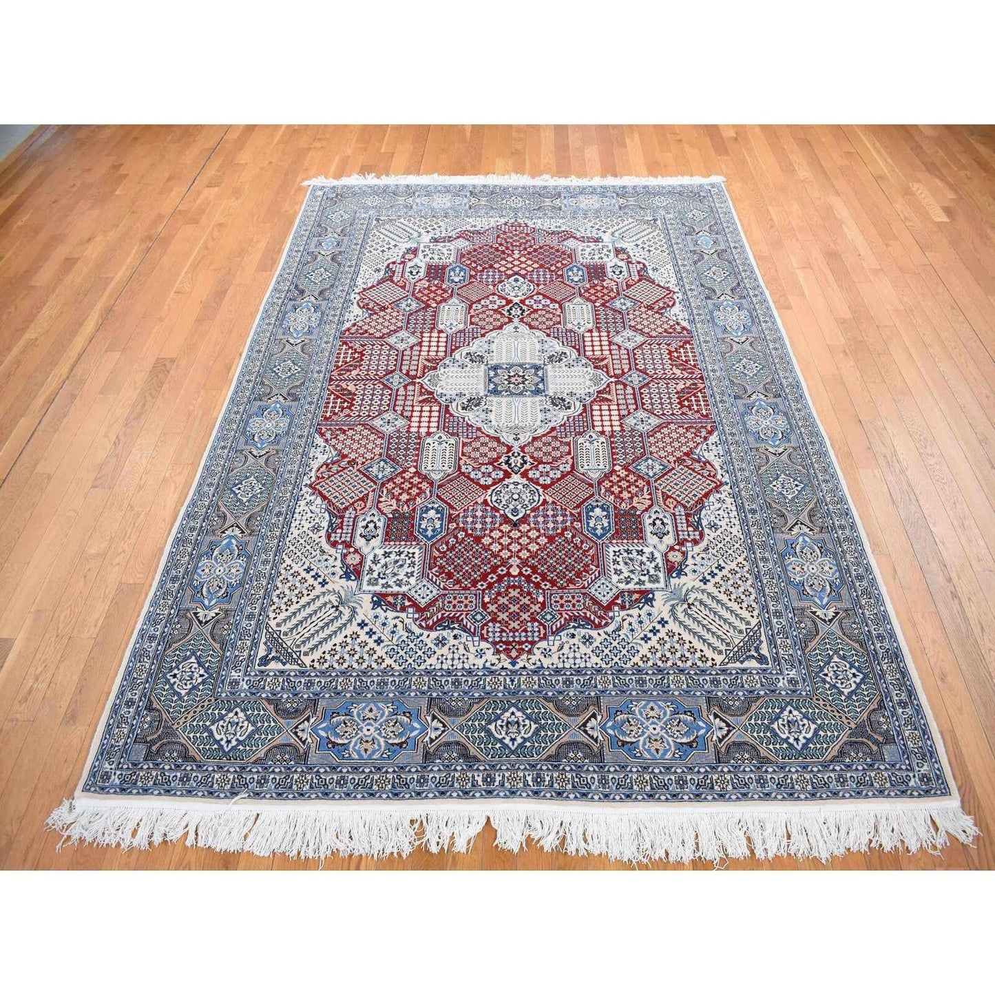 7'3"X10'9" Red New Zoroastrian Nain Soft Wool And Silk Hand Knotted Rug