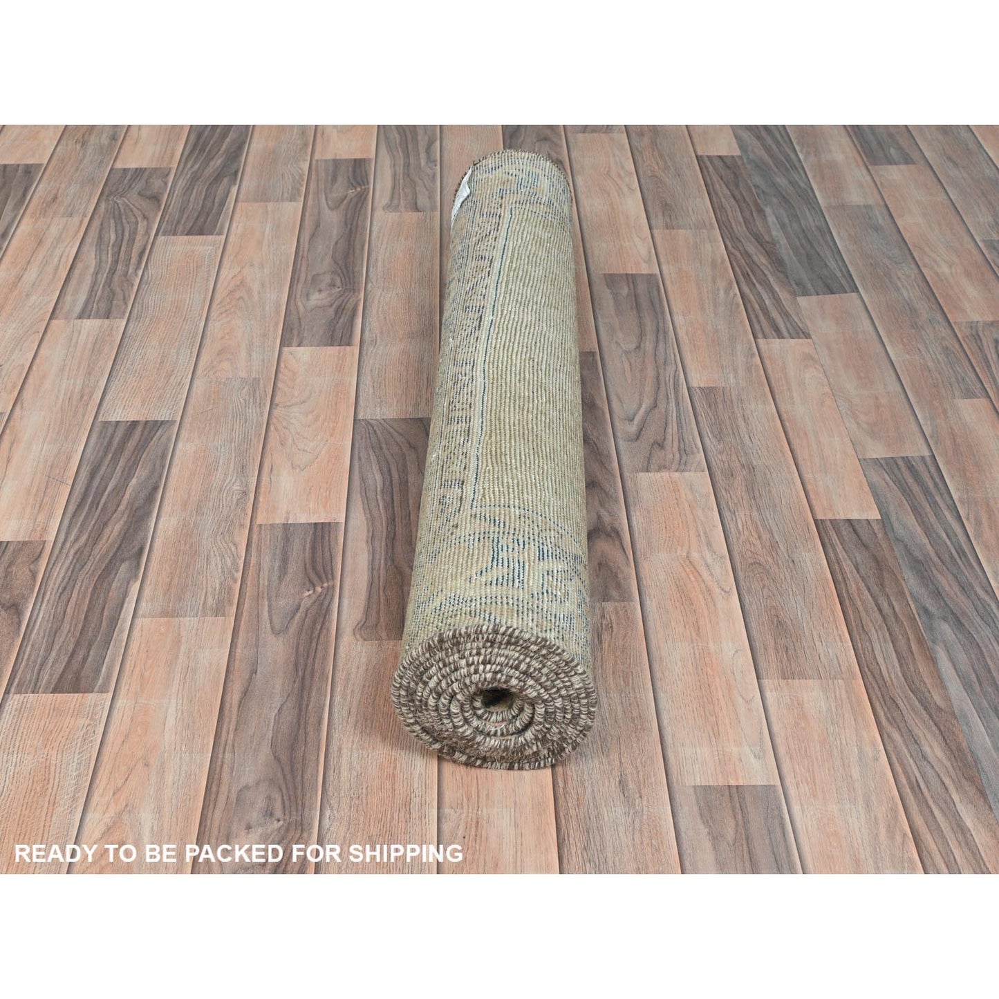 3'3"X9'9" Mocha Brown Vintage Farsian Serrib Hand Knotted Wool Runner Rug