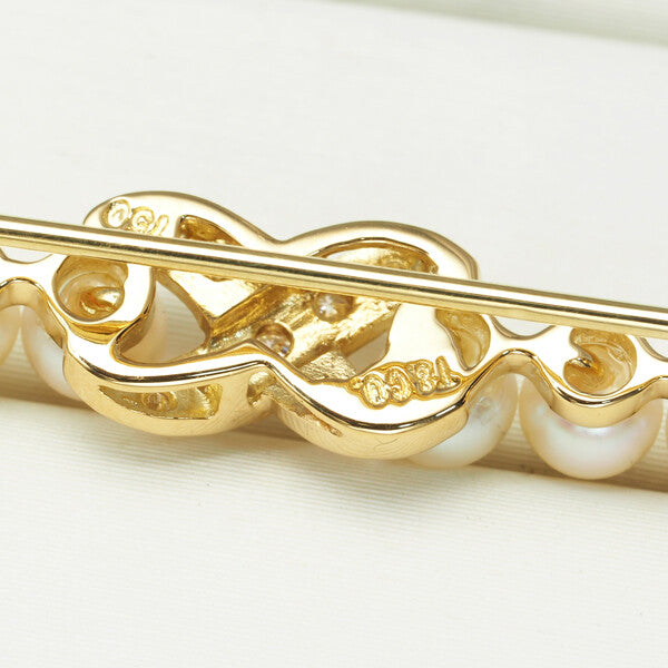 Tiffany&Co. Brooch Pearl 3.8Mm Diamond Signature 18K 750 Yellow Gold