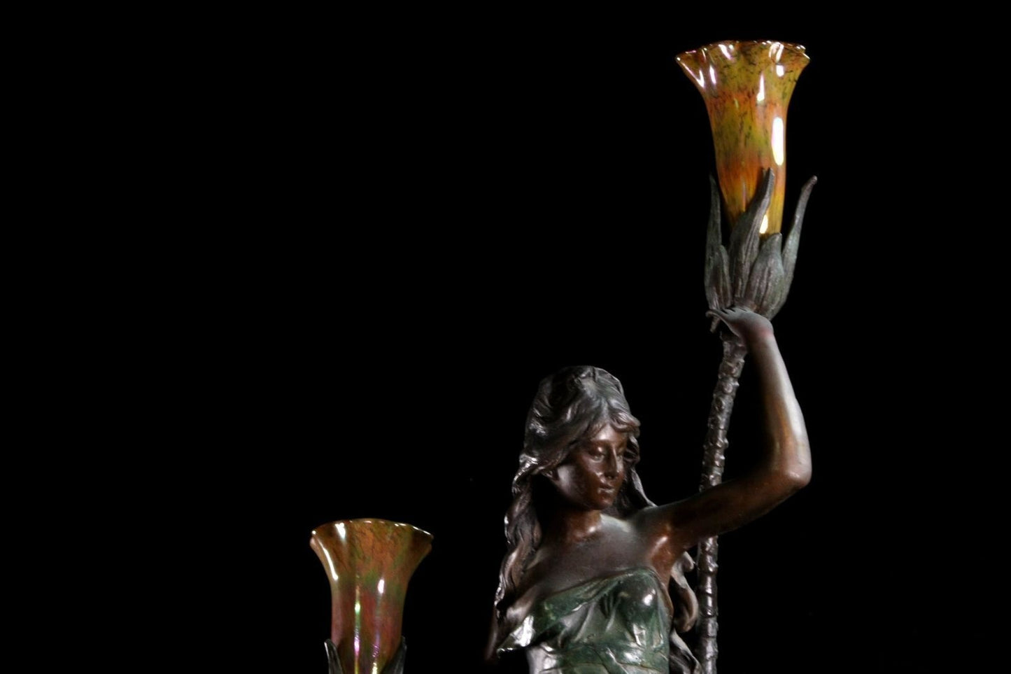 Auguste Moreau Bronze Lamp Sculpture "Aurore" Art Nouveau Woman 77Cm Signed