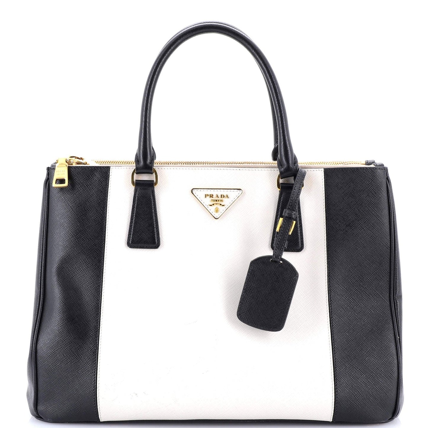 Prada Bicolor Double Zip Lux Tote Saffiano Leather Medium