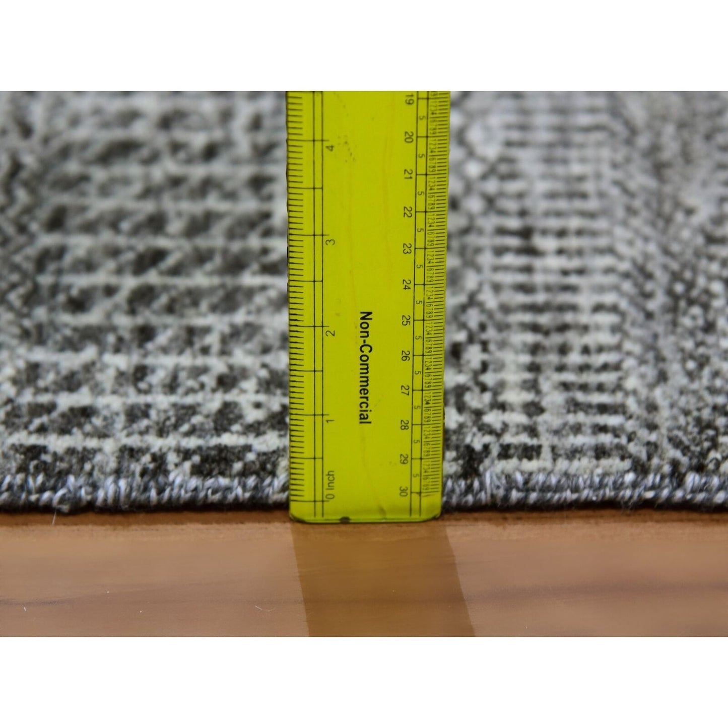 4'1"X12'1" Gray Grass Design Undyed Wool Hand Knotted Wide Runner Rug