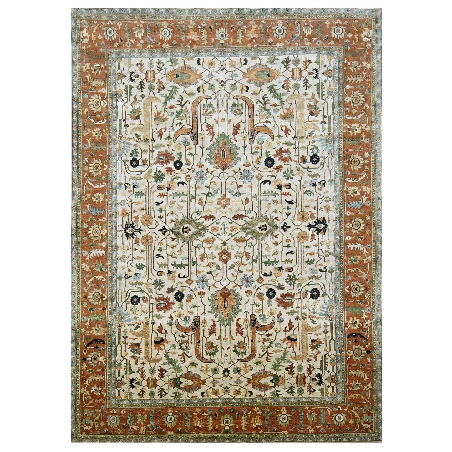 10'X14'3" Chiffon White Heris All Over Design Hand Knotted Soft Wool Rug